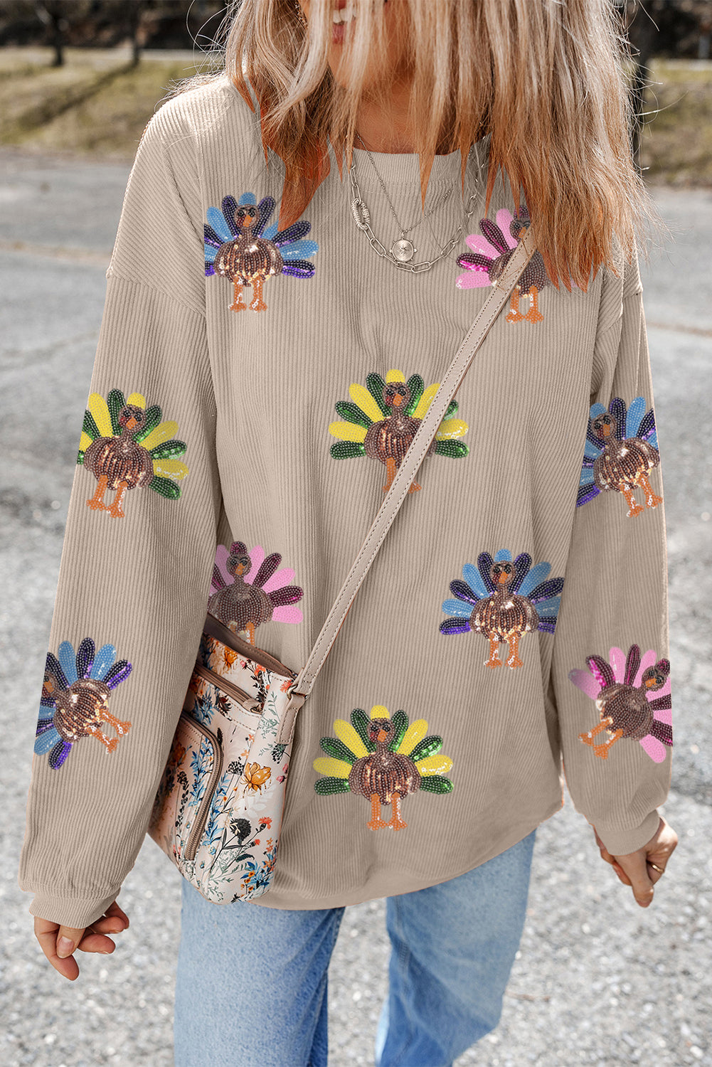 Turkey Graphic Corded Baggy Sweatshirt