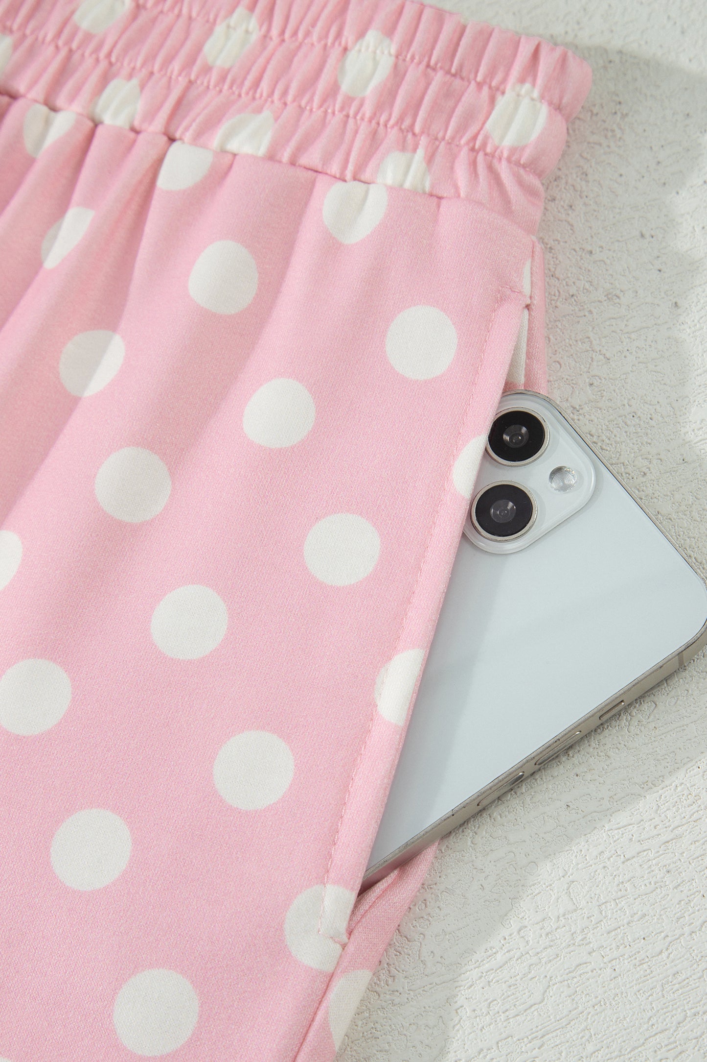 Polka Dot Print Mock Neck Short Sleeve Top Shift Pant Set