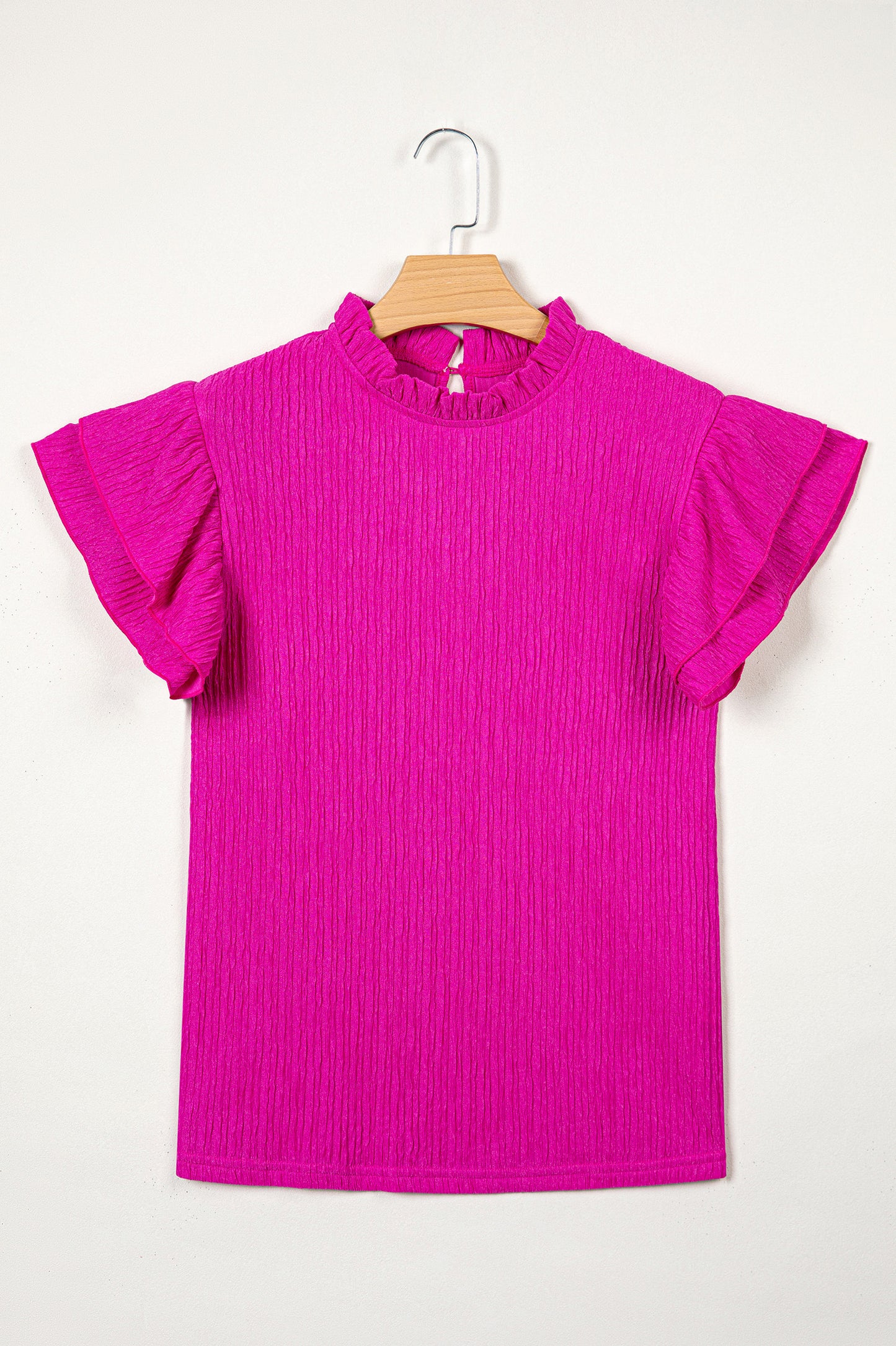 Textured Ruffle Trim Short Sleeve Blouse