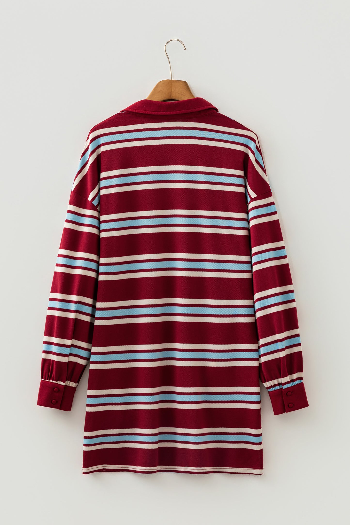 Retro Polo Collar Long Sleeve T Shirt Shift Mini Dress