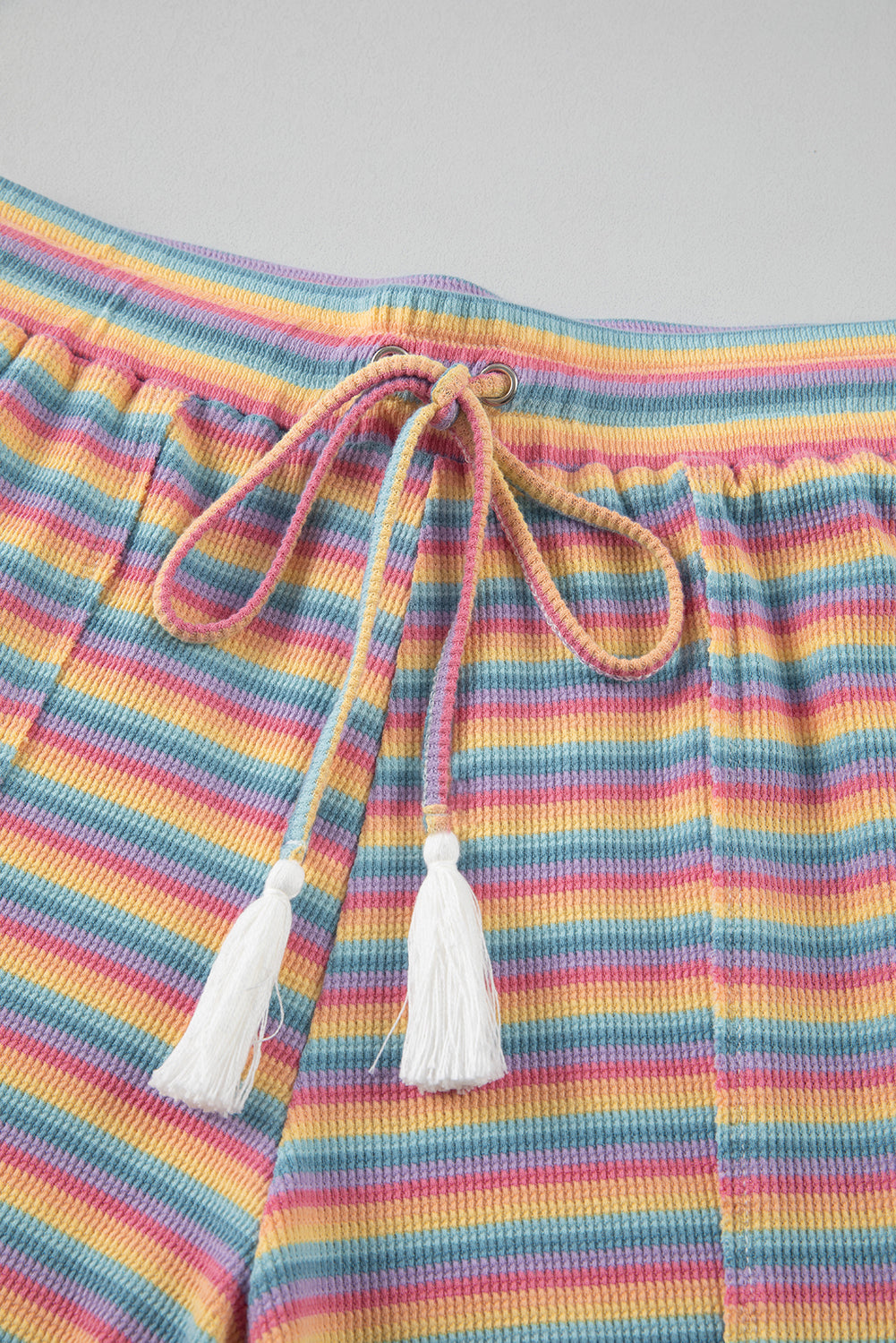 Stripe Crew Neck Shorts Set - Pink