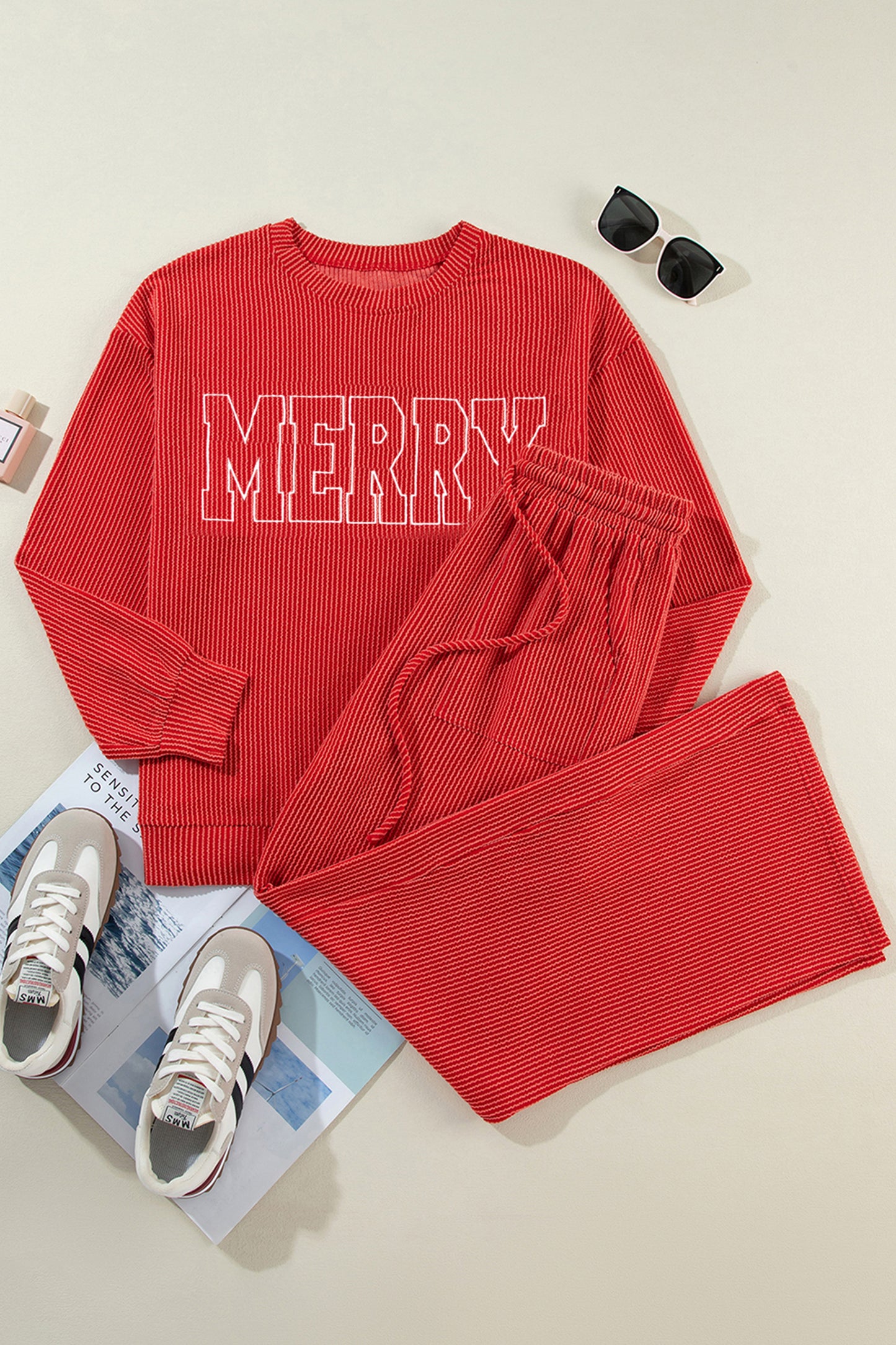 JOLLY Corded Long Sleeve Top and Pockets Pants Set