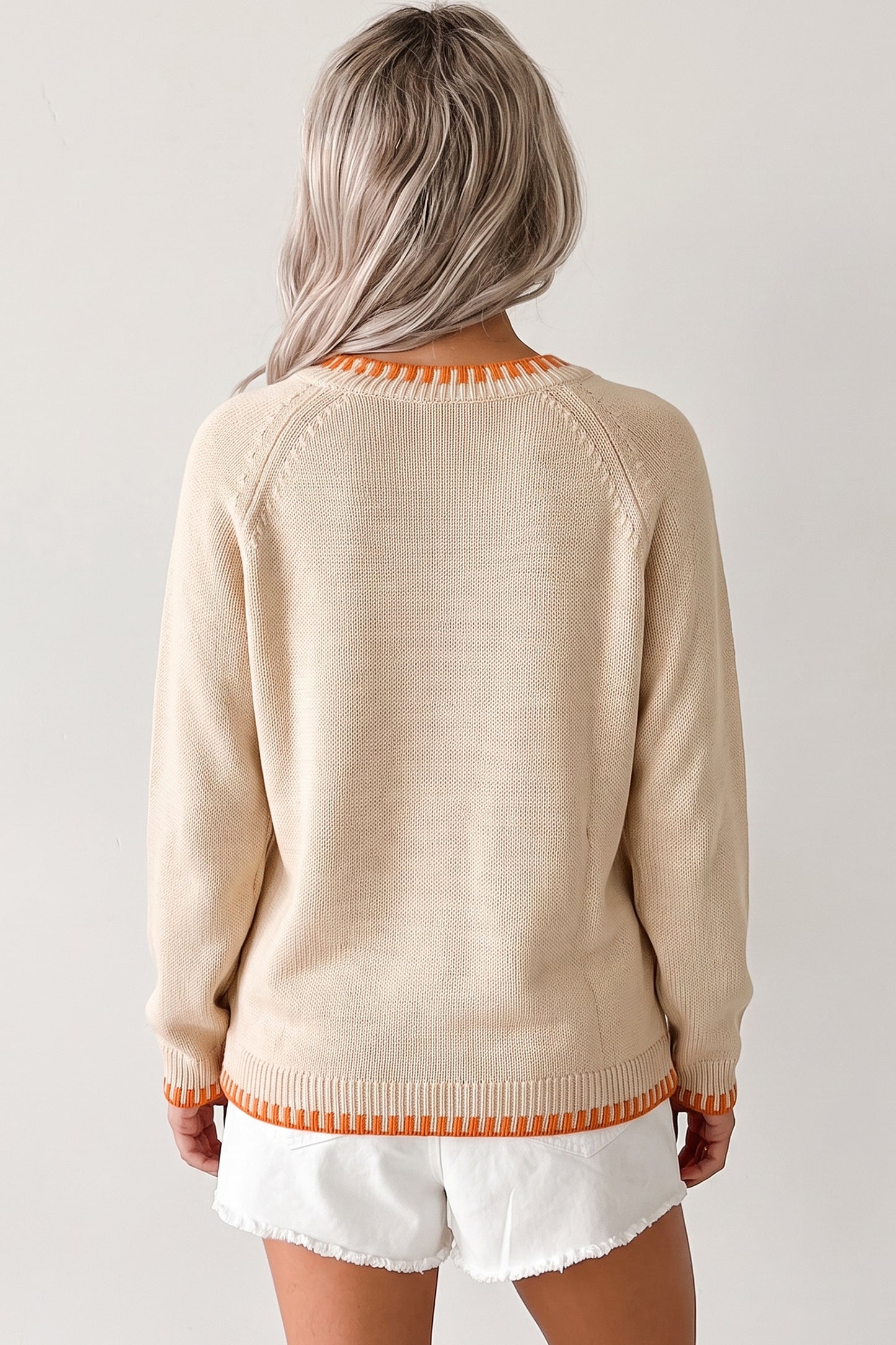 Floral Embroidery Pumpkin Long Sleeve Round Neck Sweater
