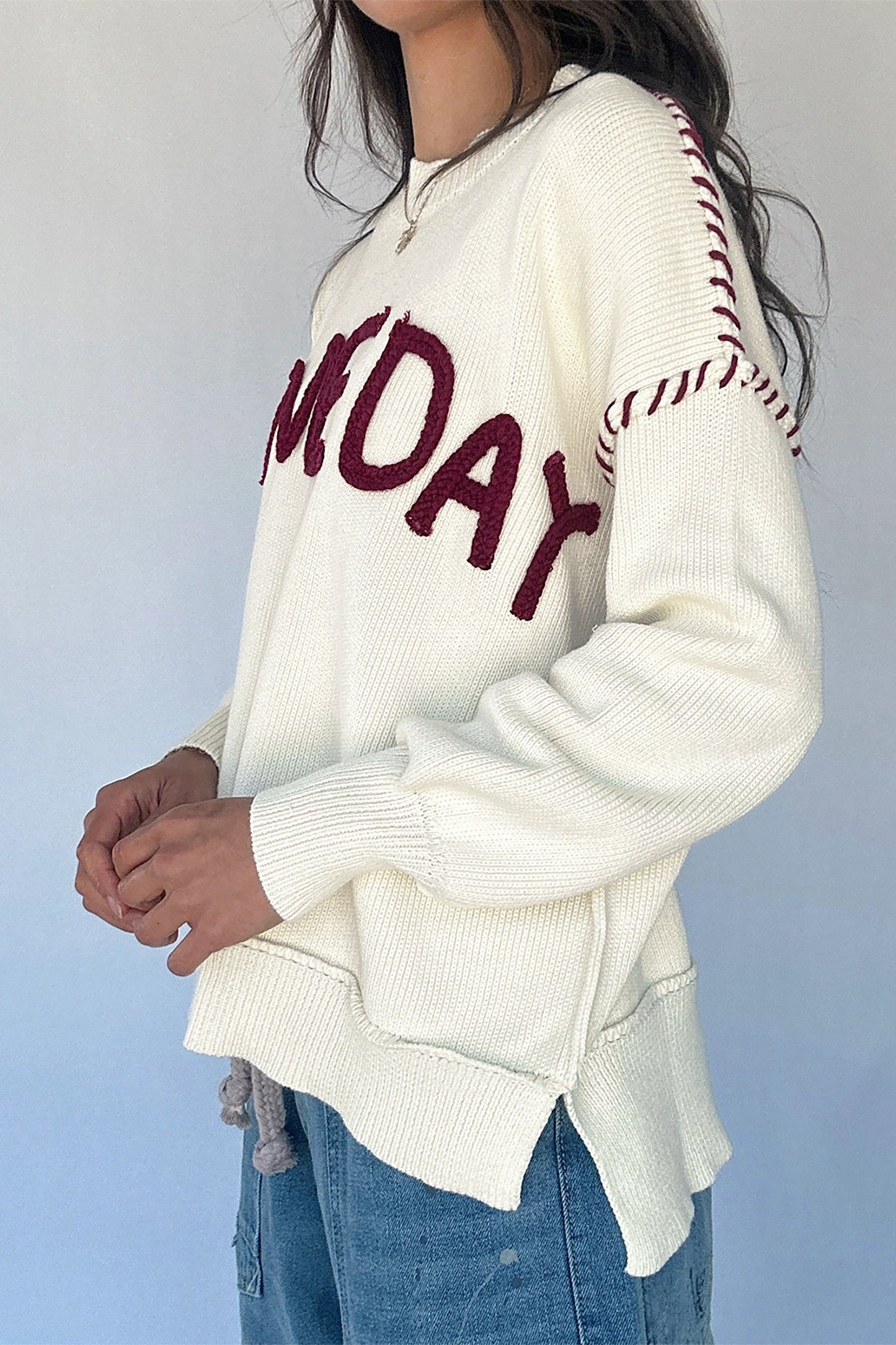 Drop Shoulder Game Day Letter Print Pullover Sweater