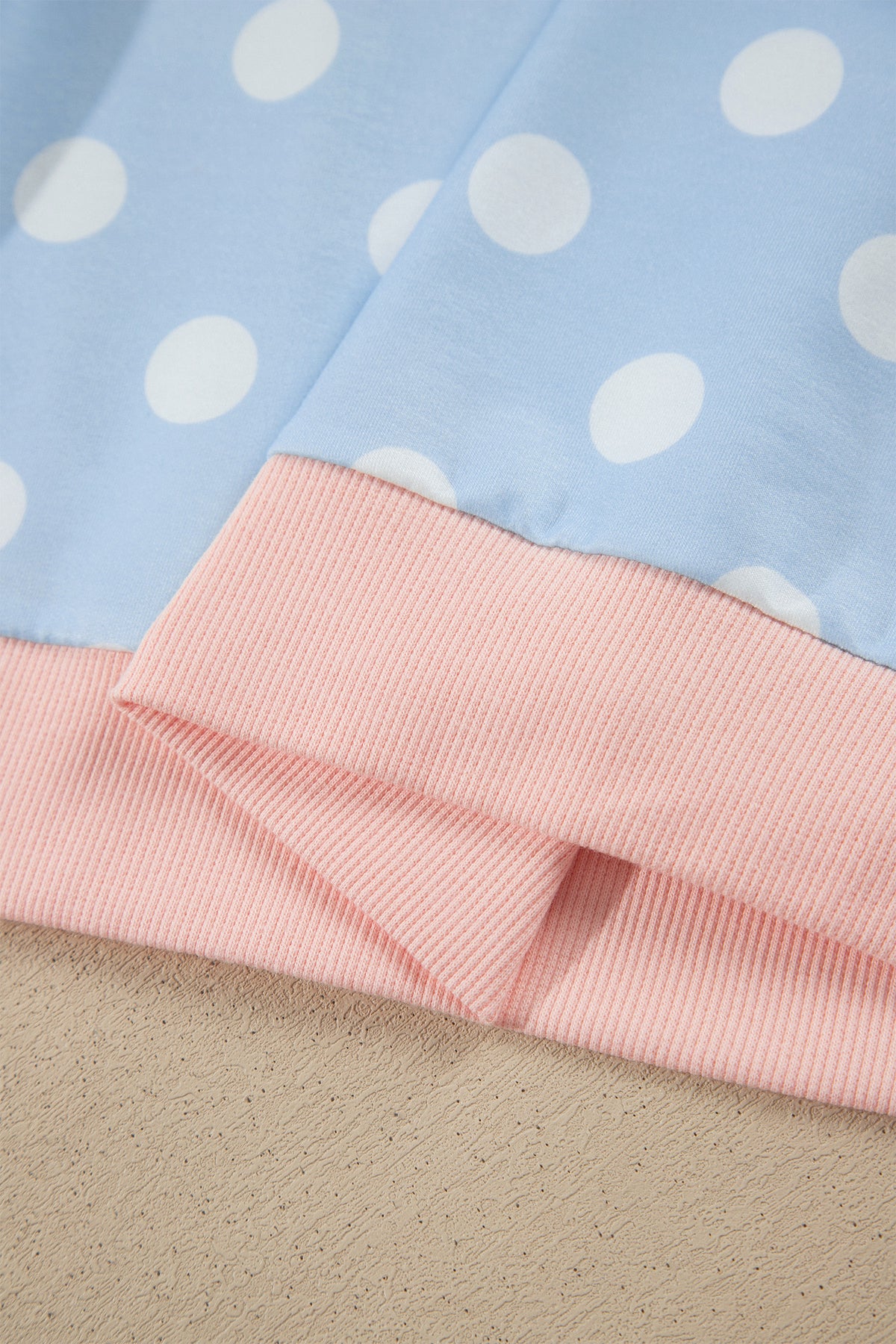 Polka Dot Contrast Trim Long Sleeve Top Drawstring Shift Pants Set
