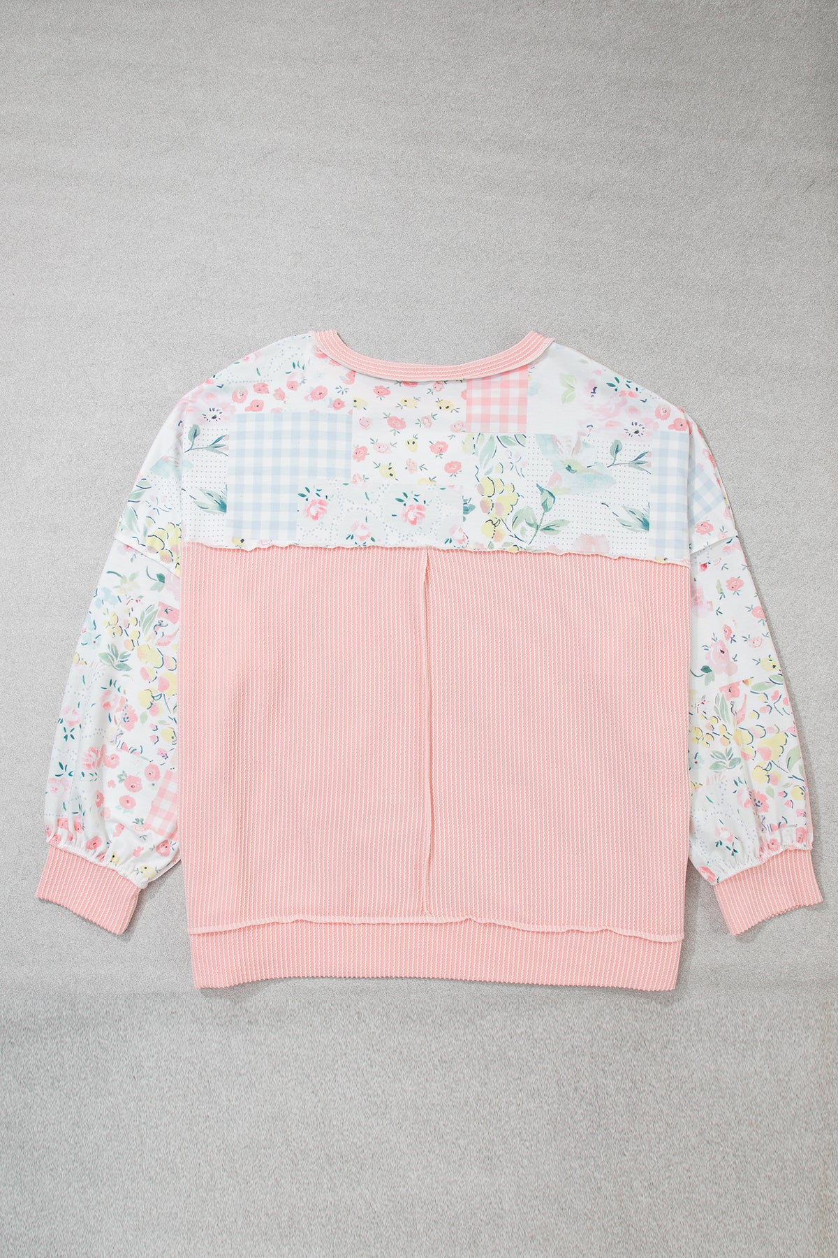 Patchwork Floral Print Long Sleeve Tunic Plus Size Blouse