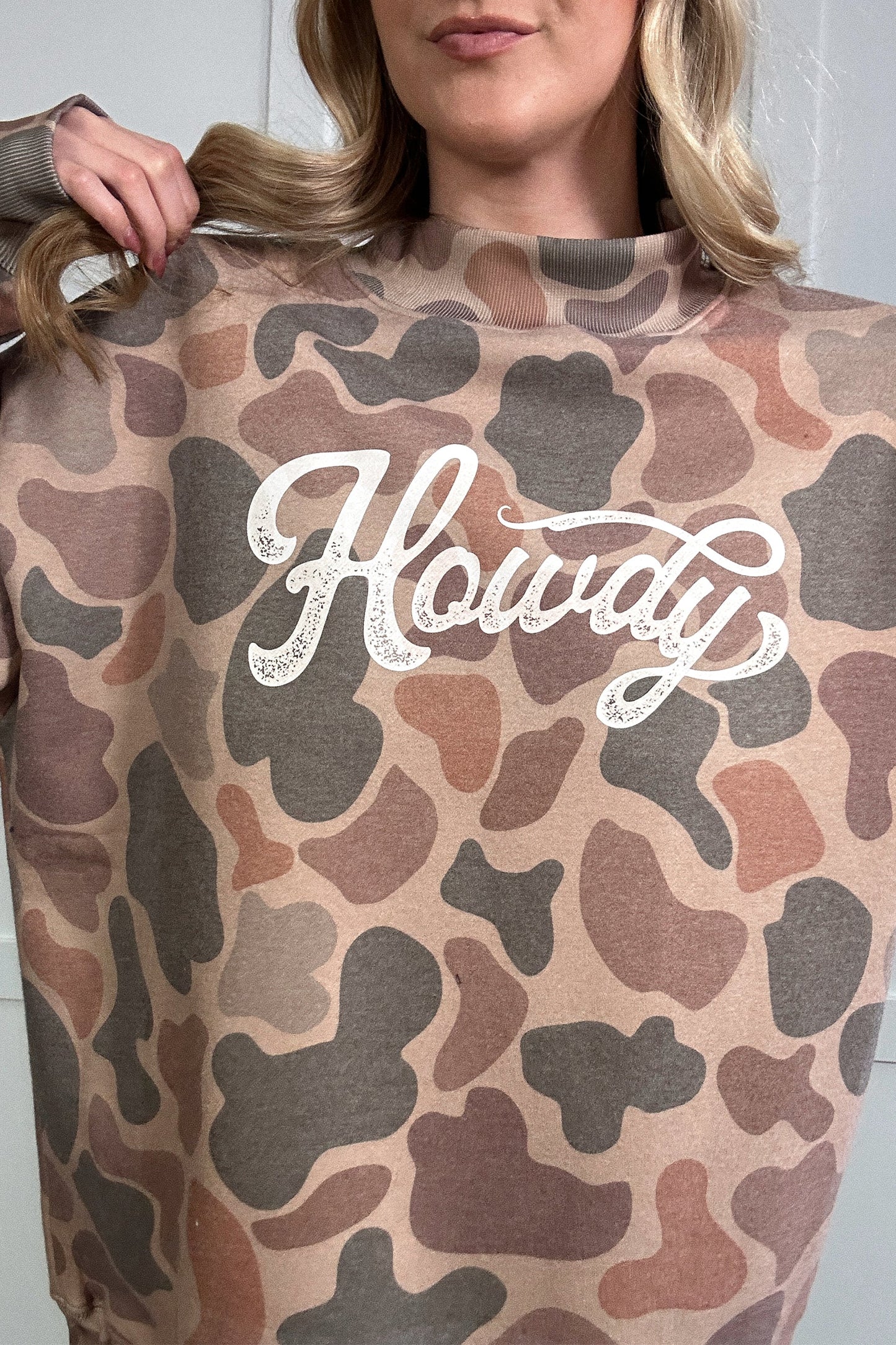 Camo Print Howdy Western Style Baggy Pullover Sweatshirt