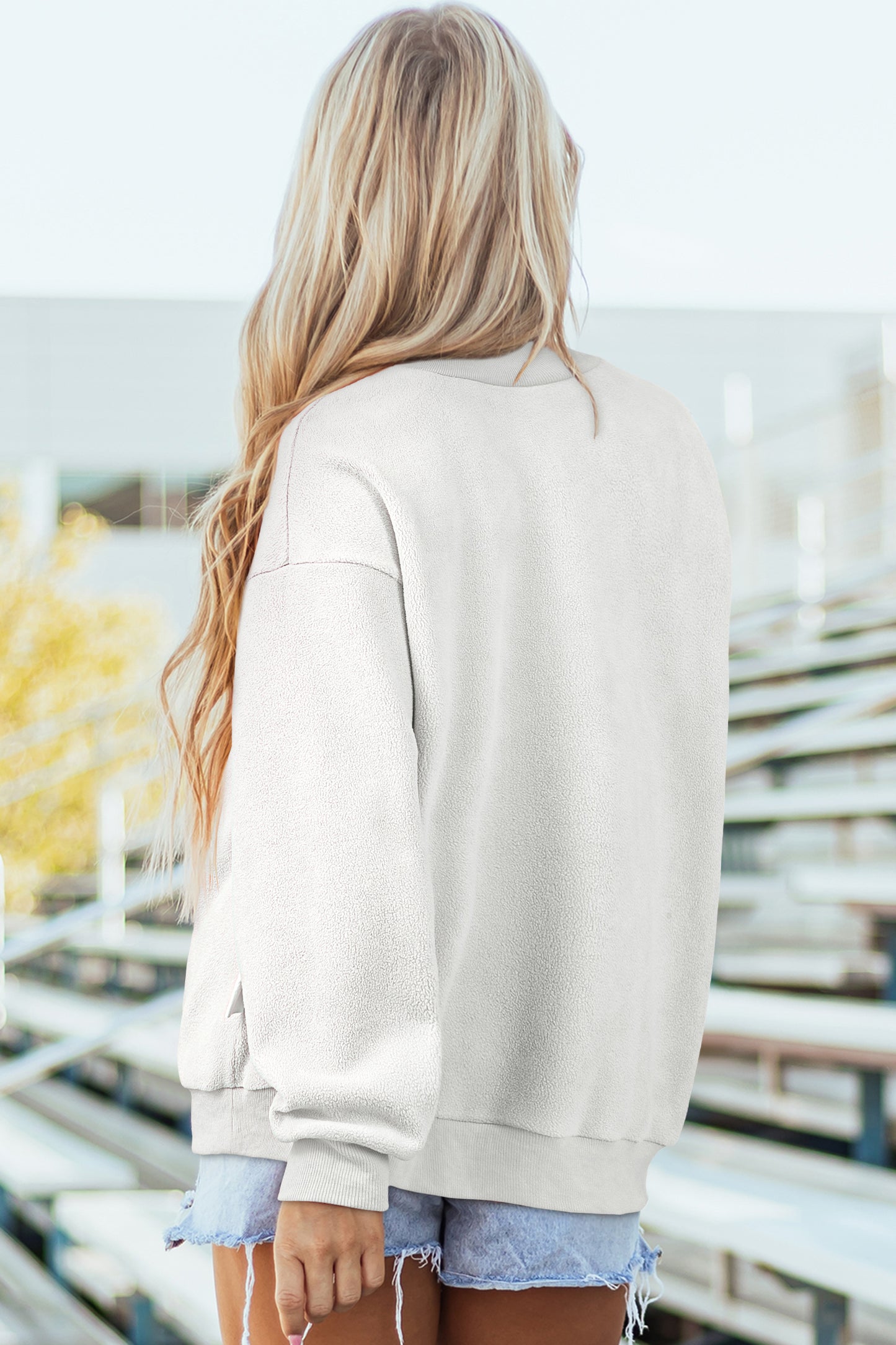 Oversize Drop Shoulder Reversible Mock Neck Sweatshirt