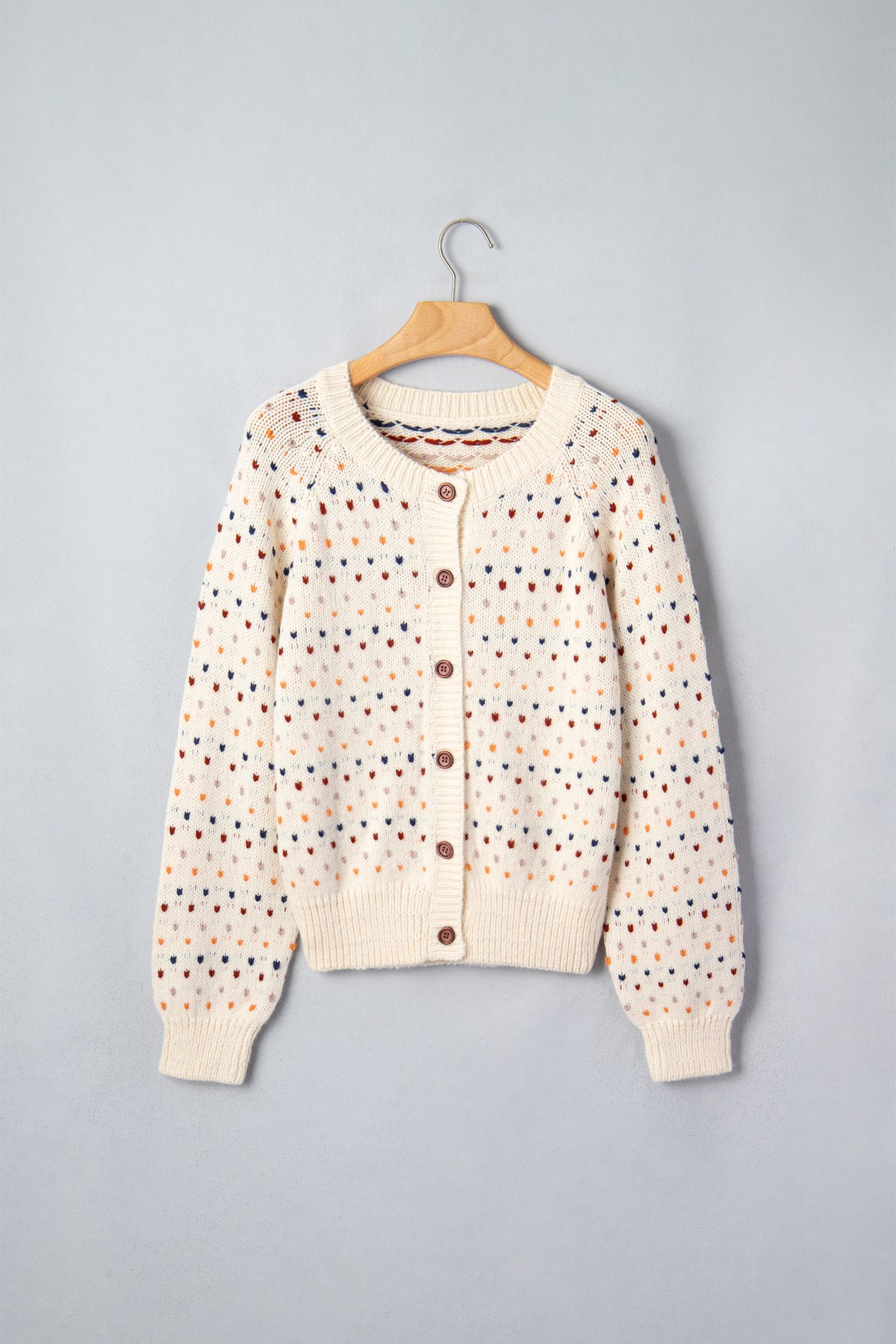 Geometric Print Button Front Long Sleeve Regular Fit Cardigan