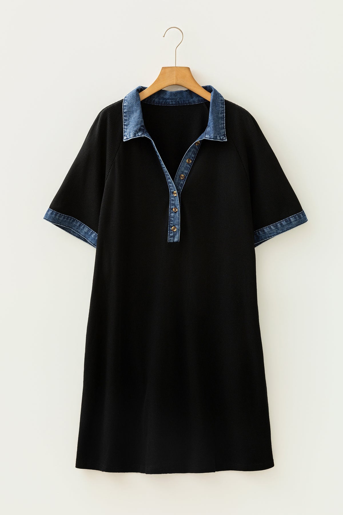 Colorblock Denim Collar Short Sleeve Plus Size Shift Dress