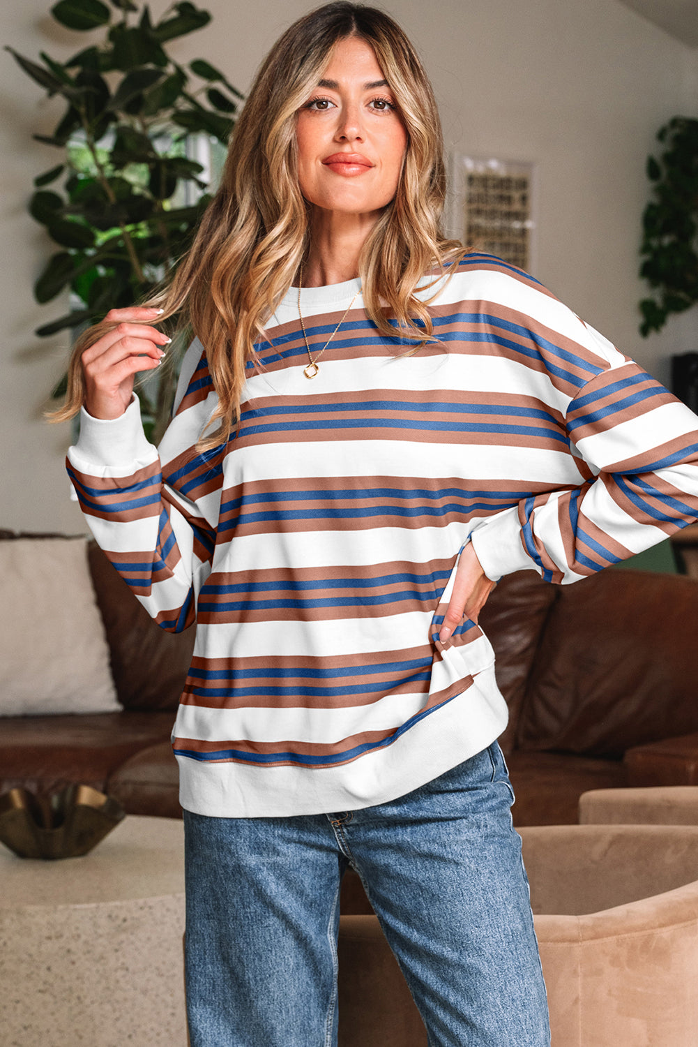 Crew Neck Drop Shoulder Pullover Sweatshirt