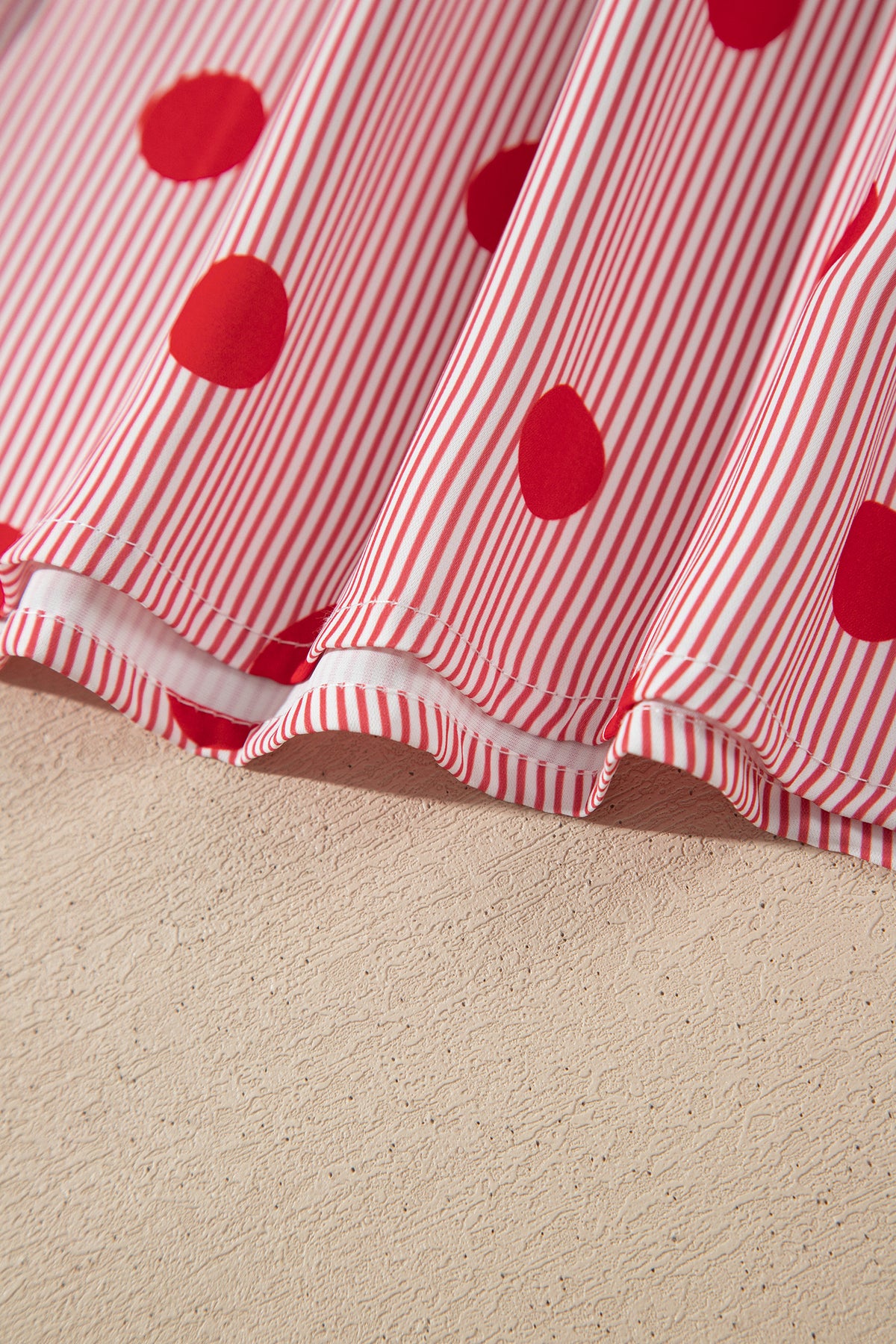 Polka Dot Striped Print Ruffle Stand Neck 3/4 Sleeve Shift Shirt
