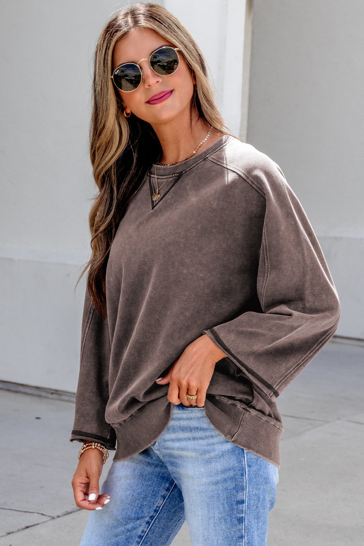 3/4 Sleeve Mineral Wash Loose Cotton Top