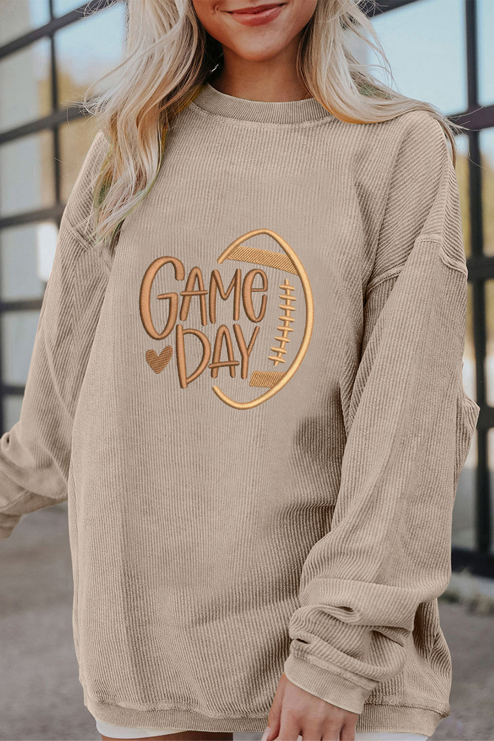 Twisted Rib Texture game day Rugby Embroidered Baggy Sweatshirt