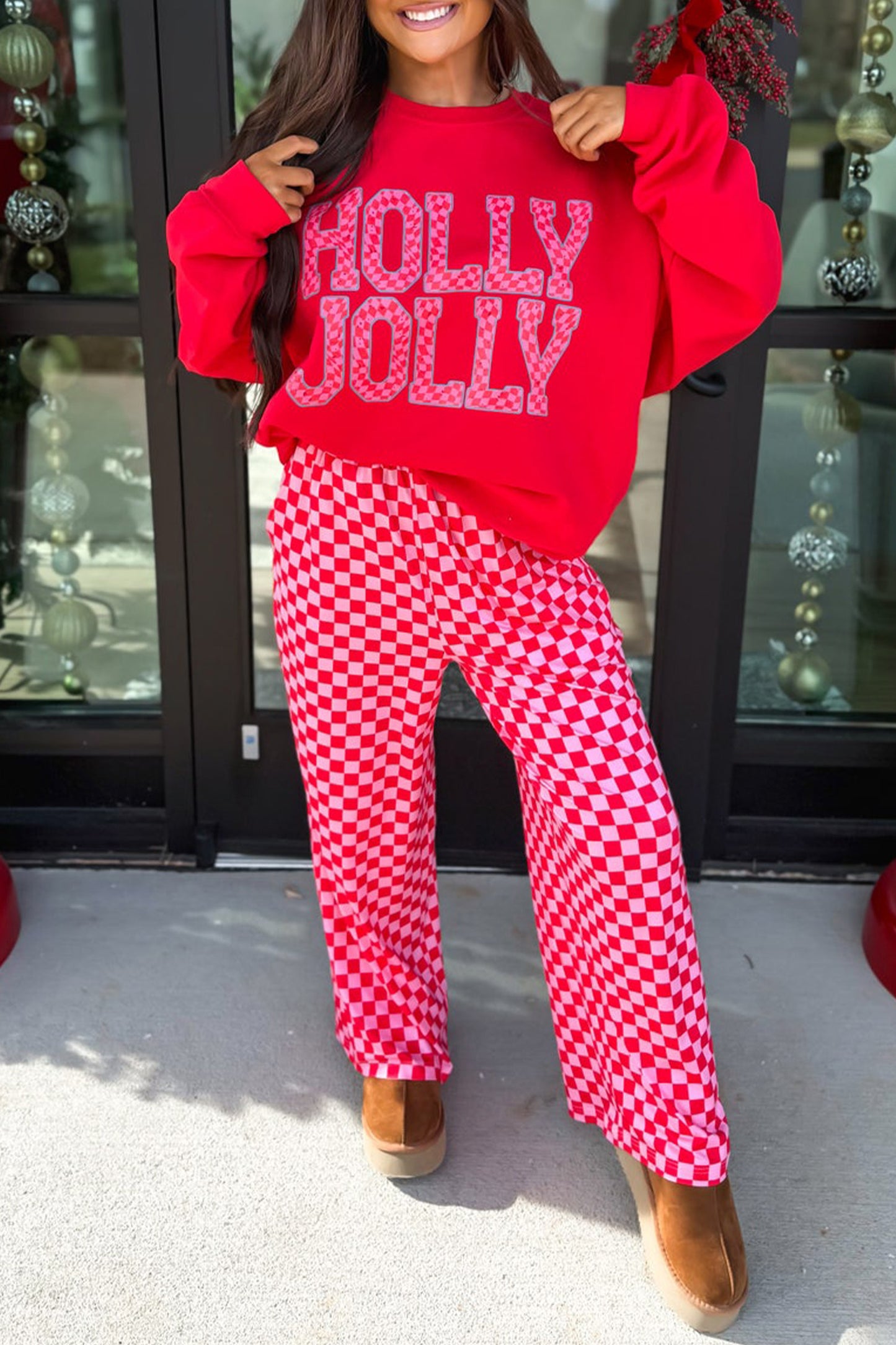 Plaid Contrast Two-piece Pant Set