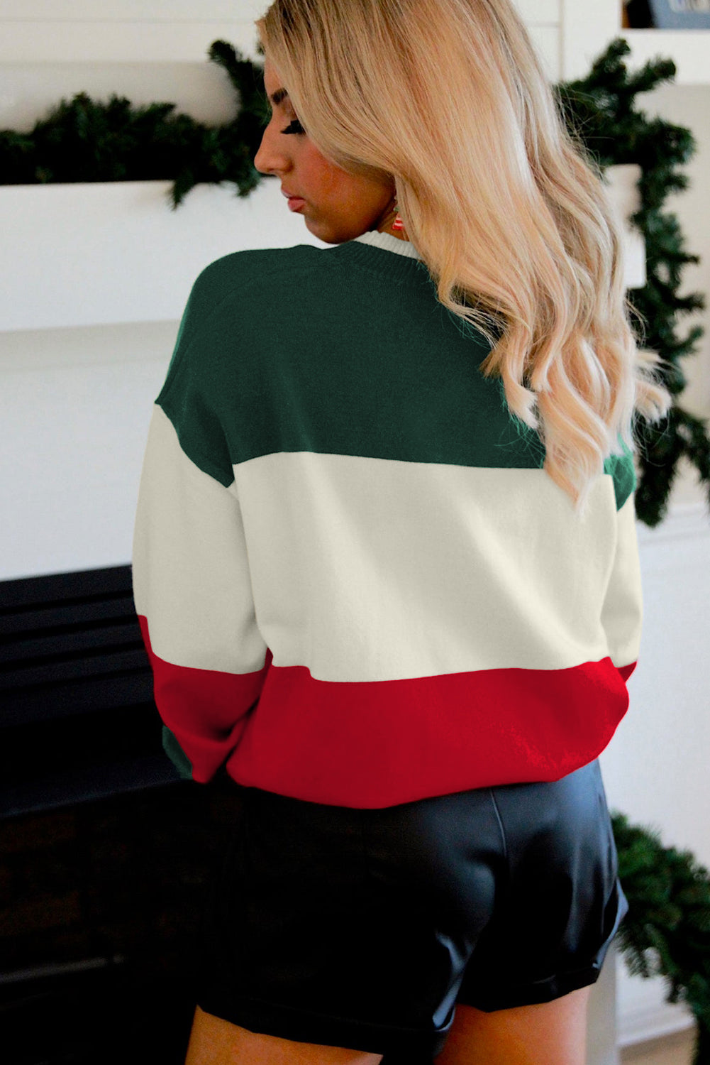 Sequined HOLLY JOLLY Color Block Crew Neck Sweater