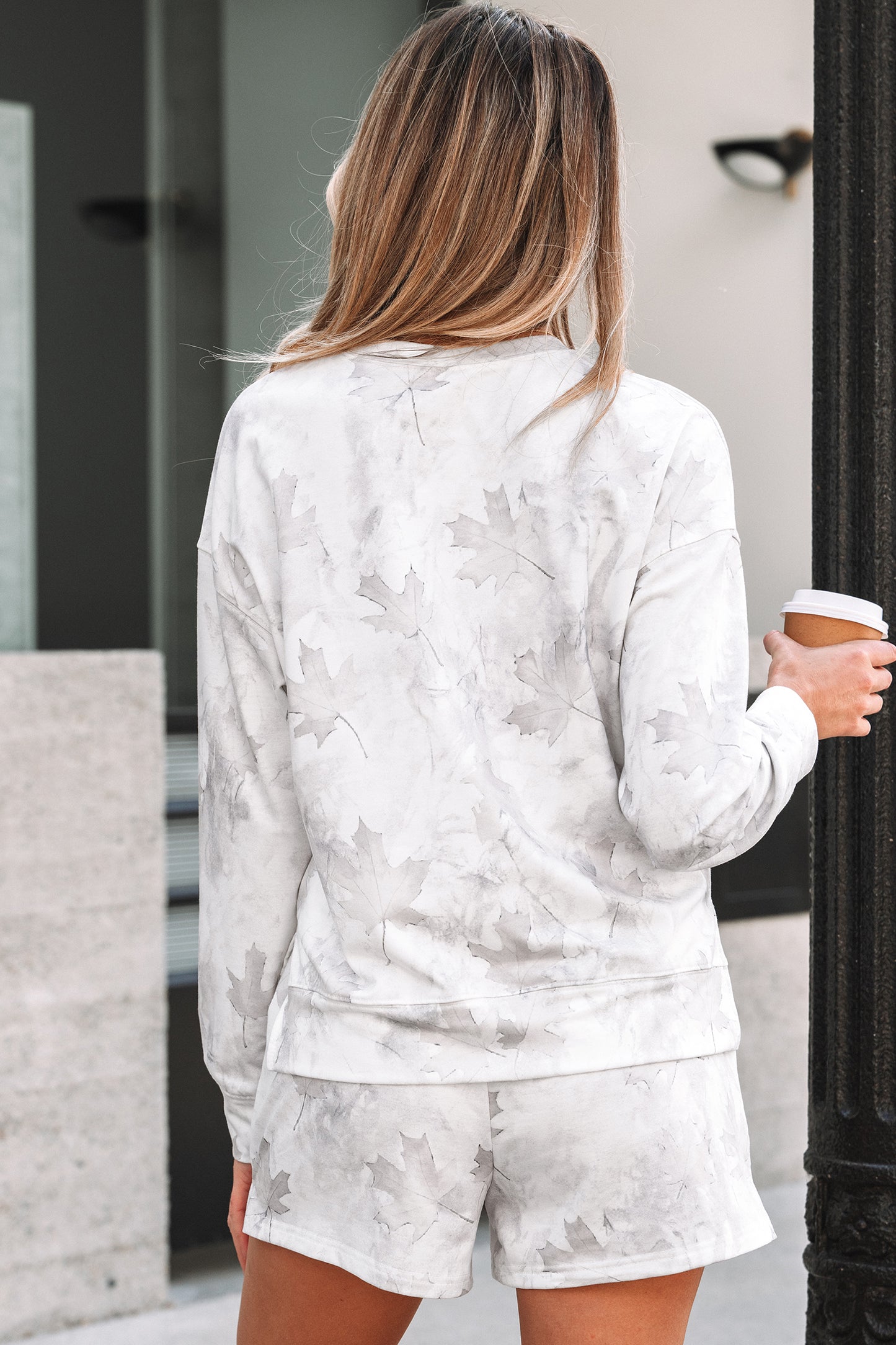 Camo Print Pullover Top and Elastic Waist Casual Short Set