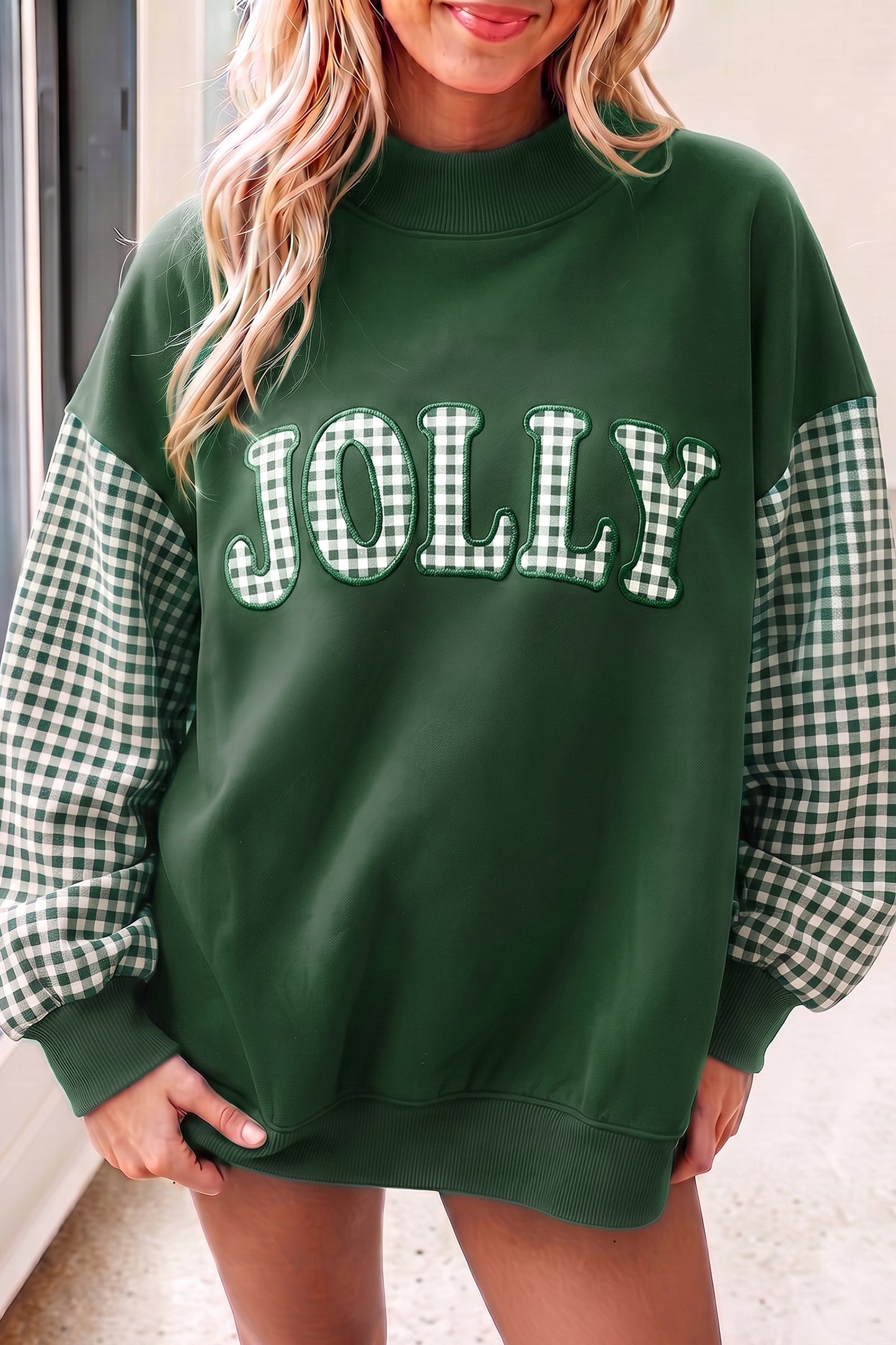 Gingham Plaid Oversized Pullover Sweatshirt