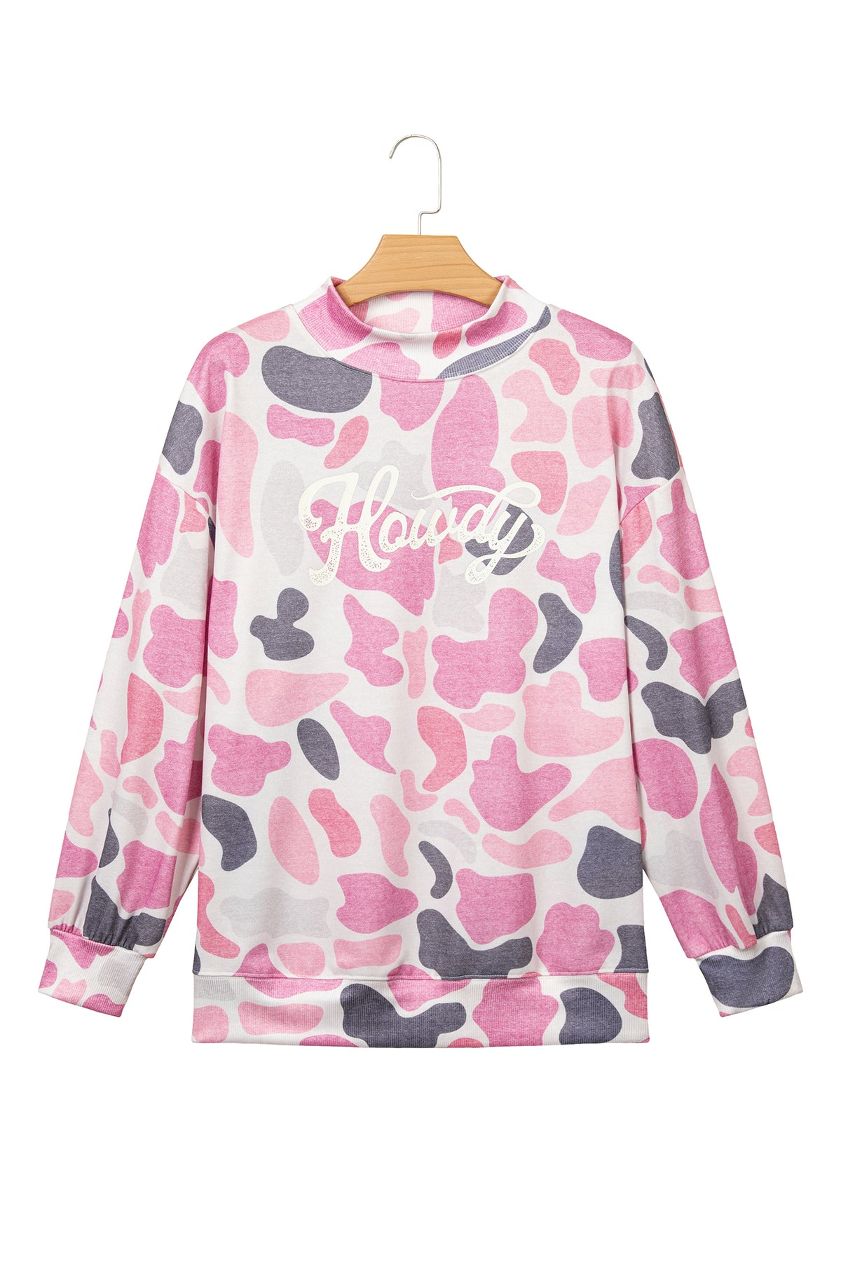Camo Print Howdy Western Style Baggy Pullover Sweatshirt