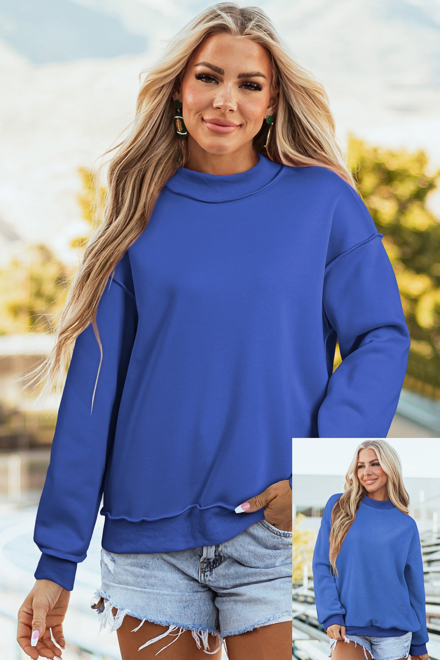 Oversize Drop Shoulder Reversible Mock Neck Sweatshirt