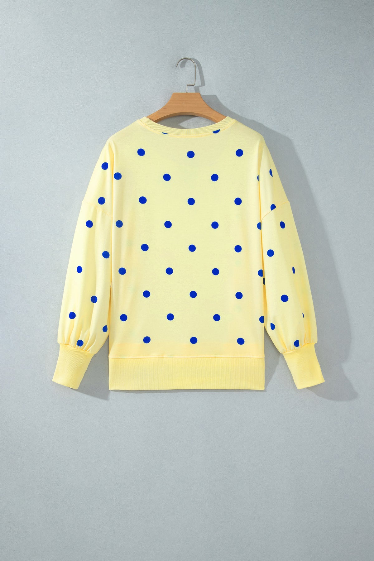 Polka Dot Loose Long Sleeve Split Hem Pullover Top