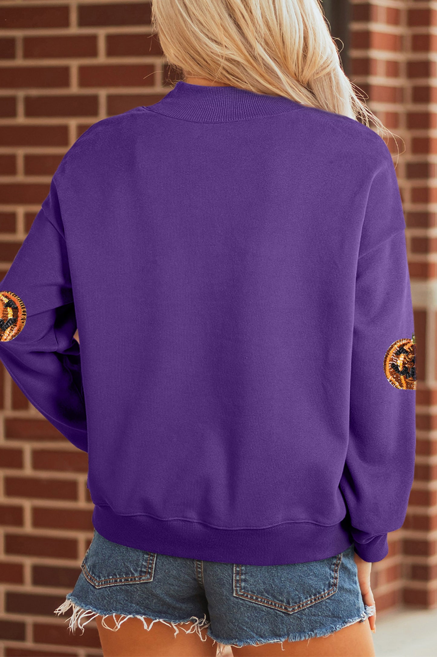 Sequin Pumpkin Spooky Graphic Halloween Pullover Sweatshirt