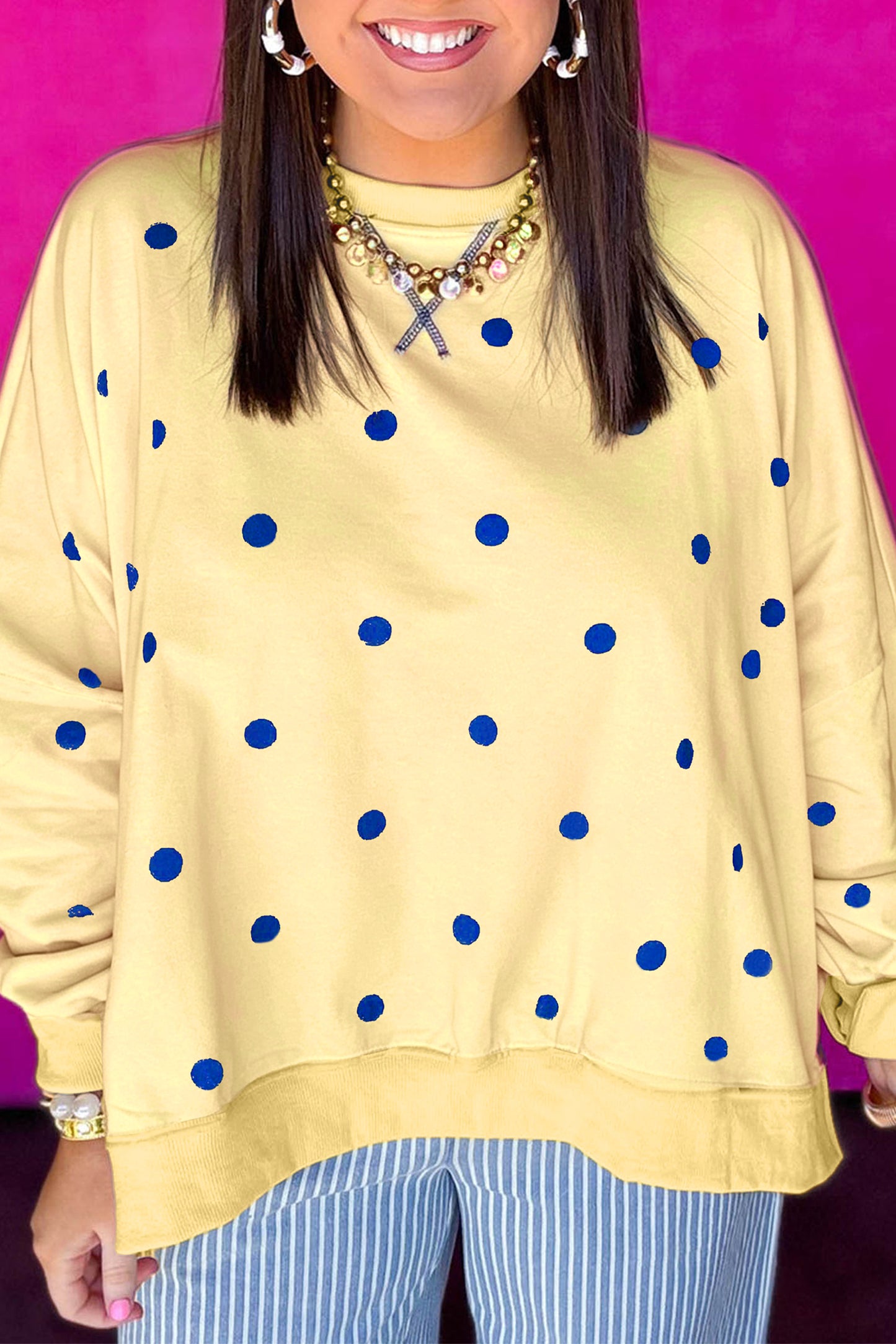 Long Sleeve Polka Dot Plus Size Top