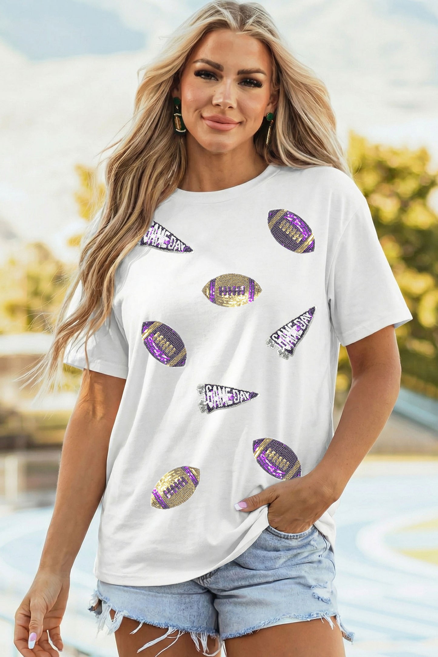 Sequin Game Day Football Print T-Shirt