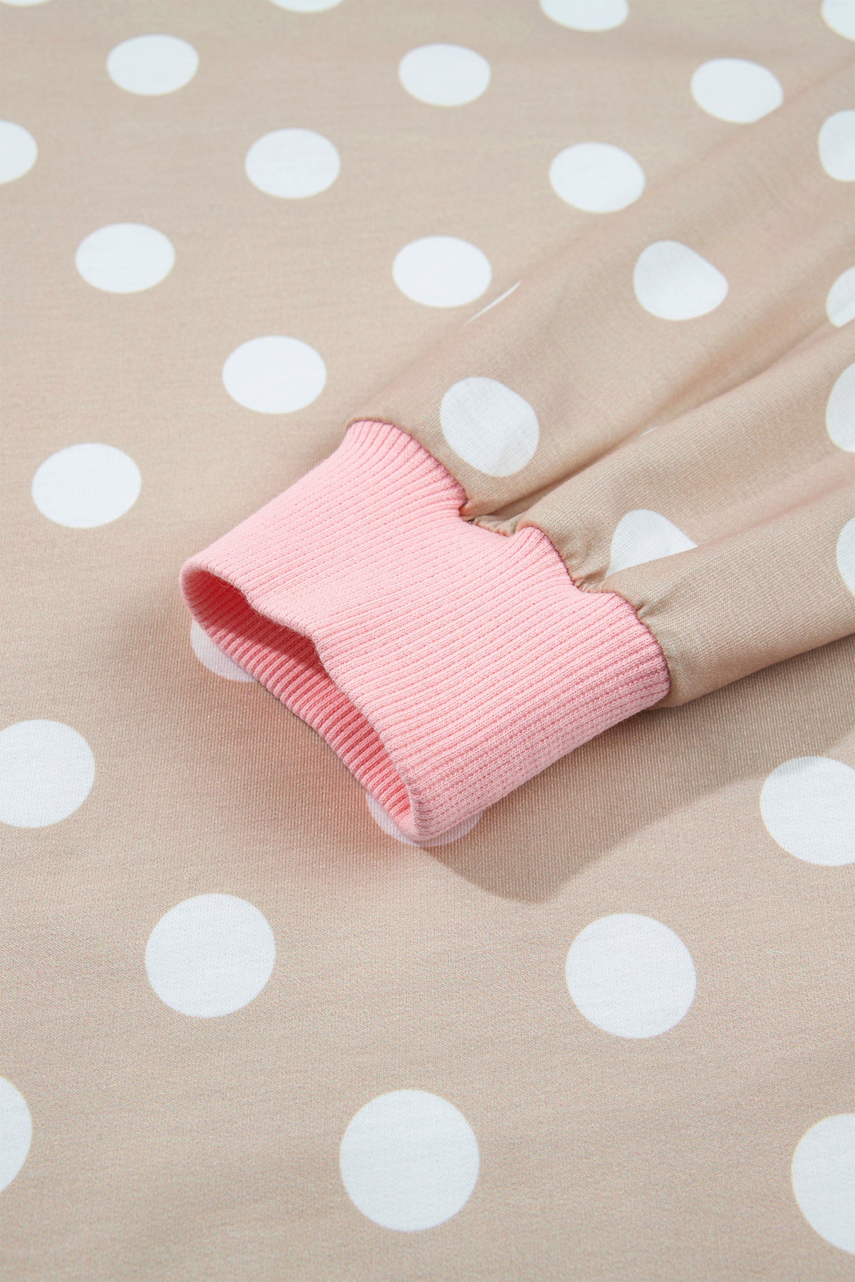Polka Dot Contrast Trim Long Sleeve Top Drawstring Shift Pants Set