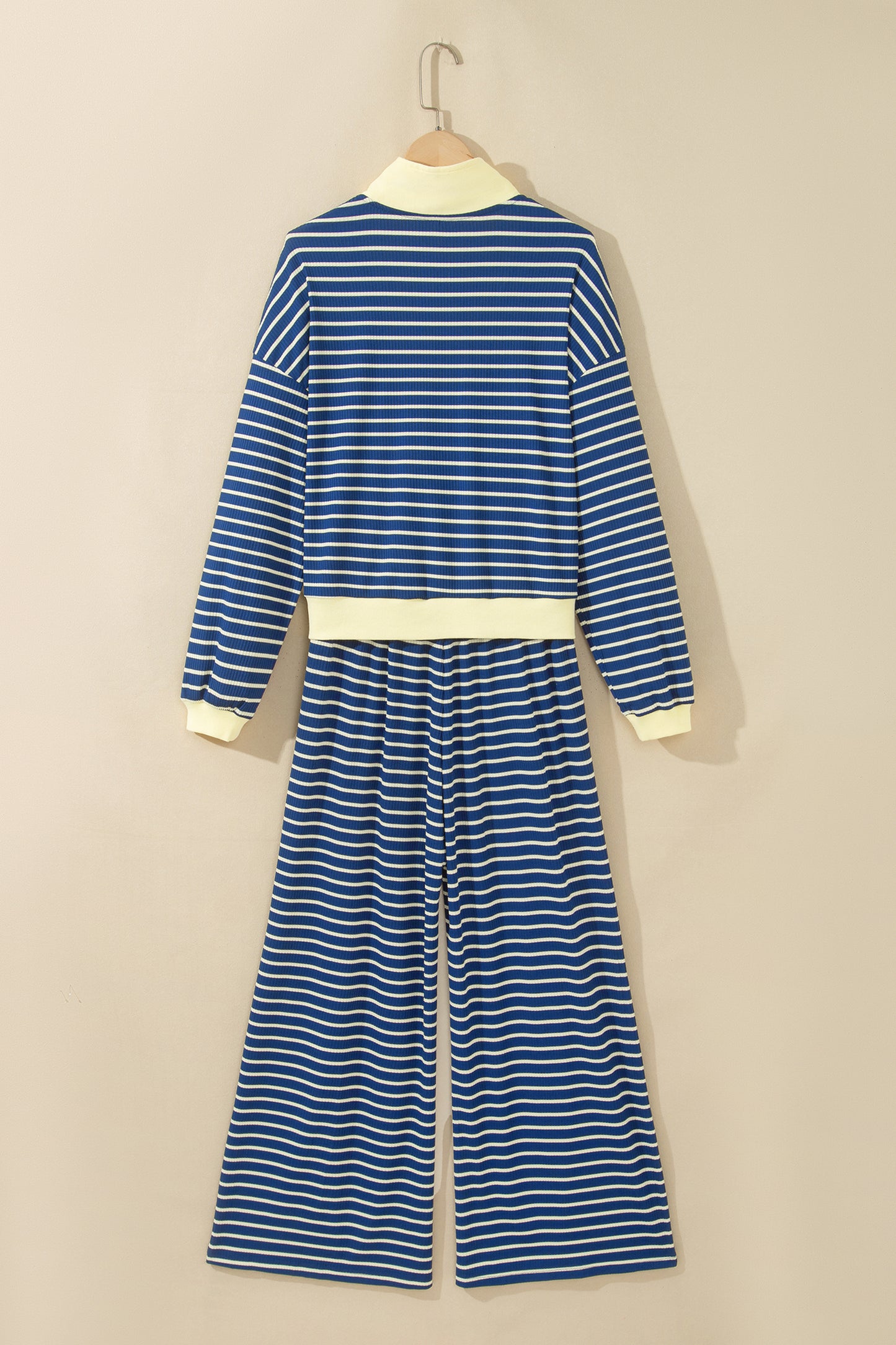Color Block Patchwork Zip V Neck Pullover Loose Pants 2pcs Set