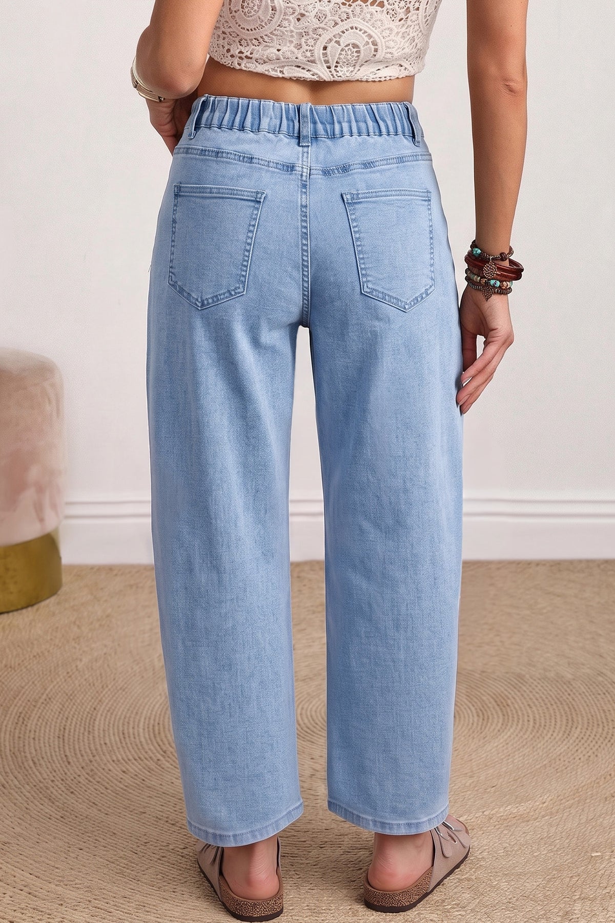 Square Patch Pocket Ankle-length Barrel Jeans