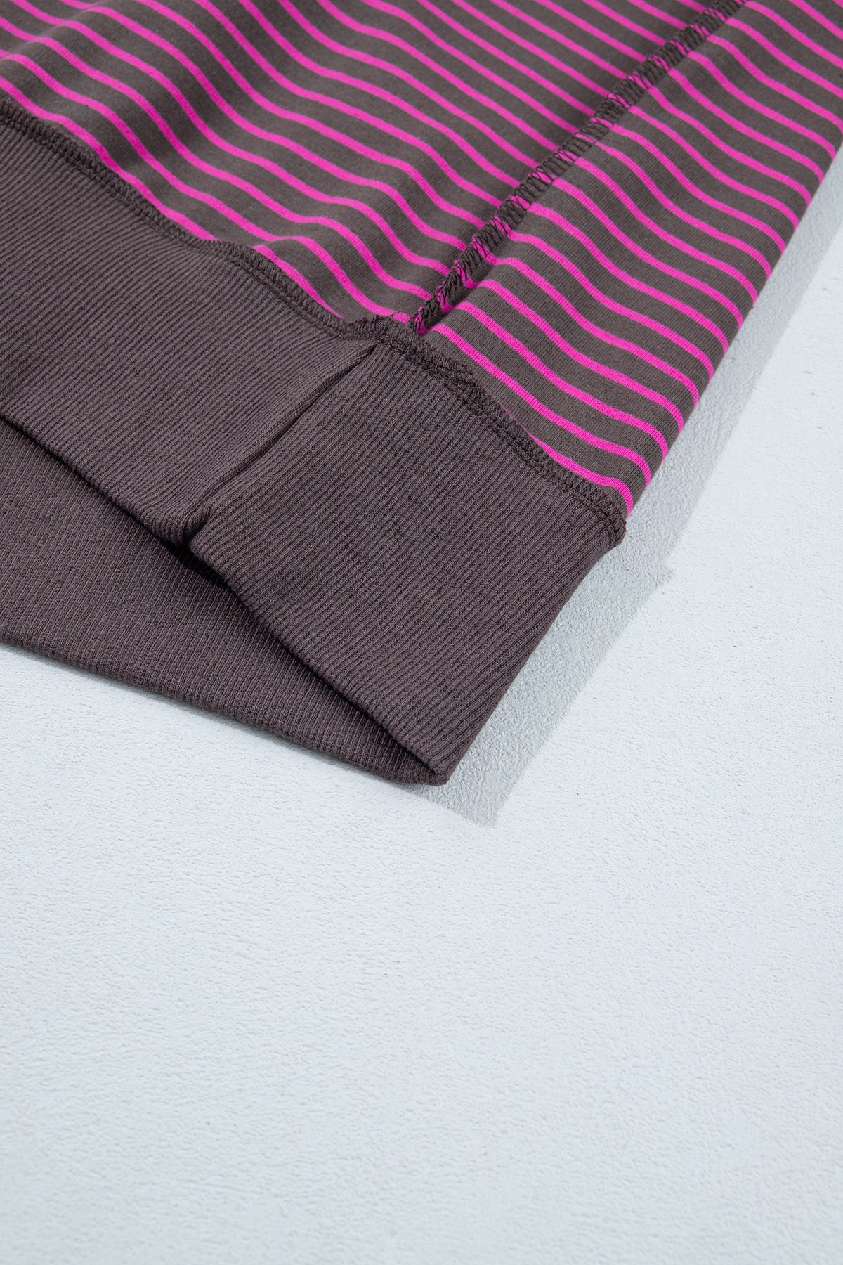 Stripe Ribbed Patchwork Mock Neck Baggy Pullover Matching Shorts Set