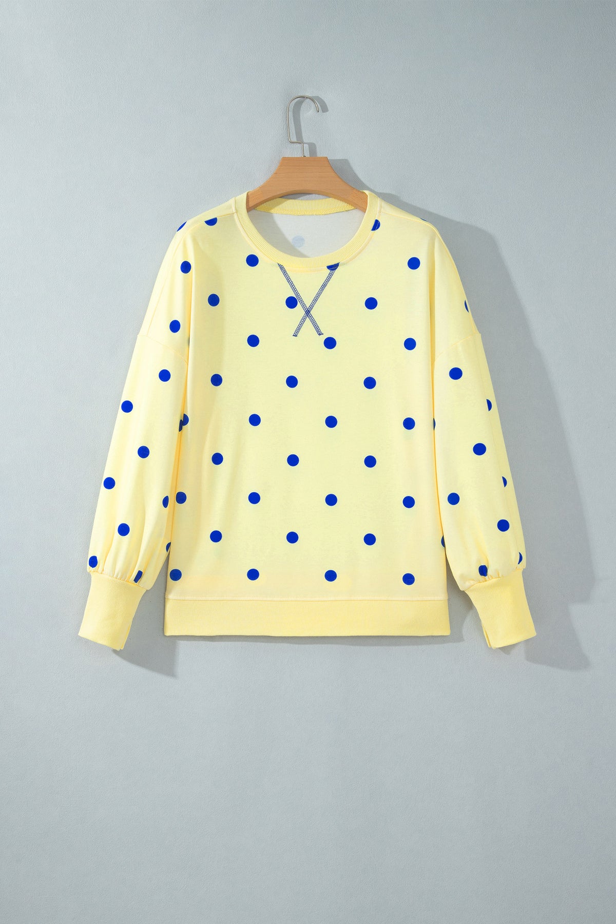 Polka Dot Loose Long Sleeve Split Hem Pullover Top