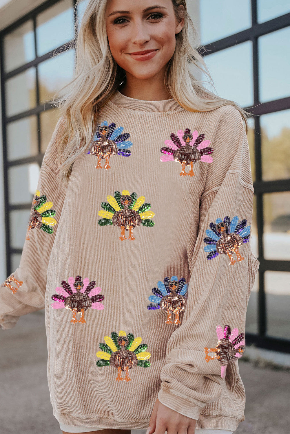 Turkey Graphic Corded Baggy Sweatshirt