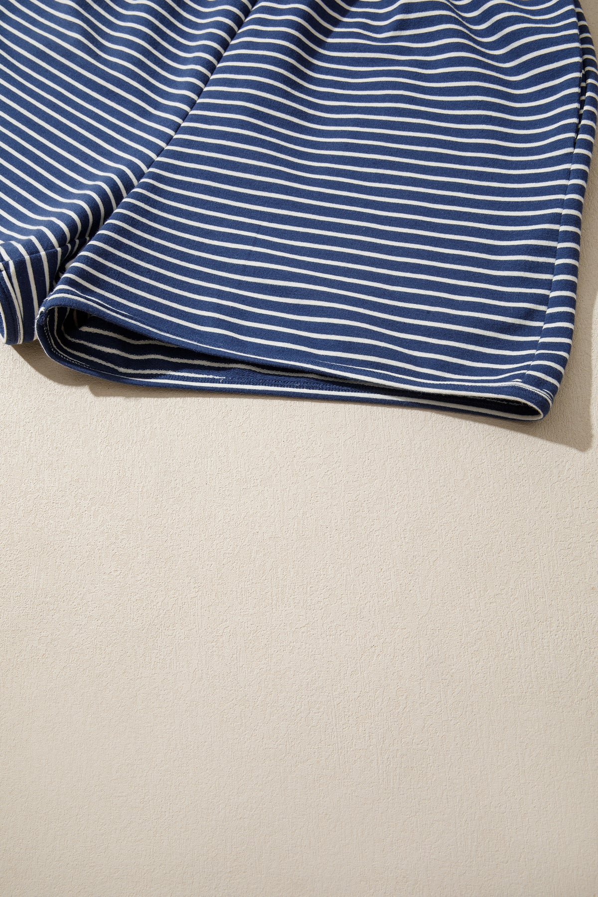 Stripe Ribbed Patchwork Mock Neck Baggy Pullover Matching Shorts Set