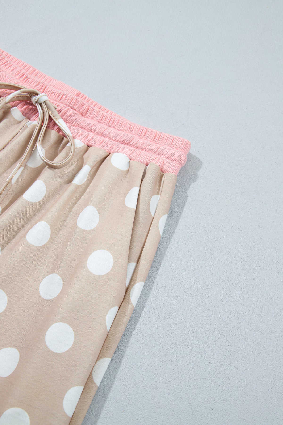Polka Dot Contrast Trim Long Sleeve Top Drawstring Shift Pants Set