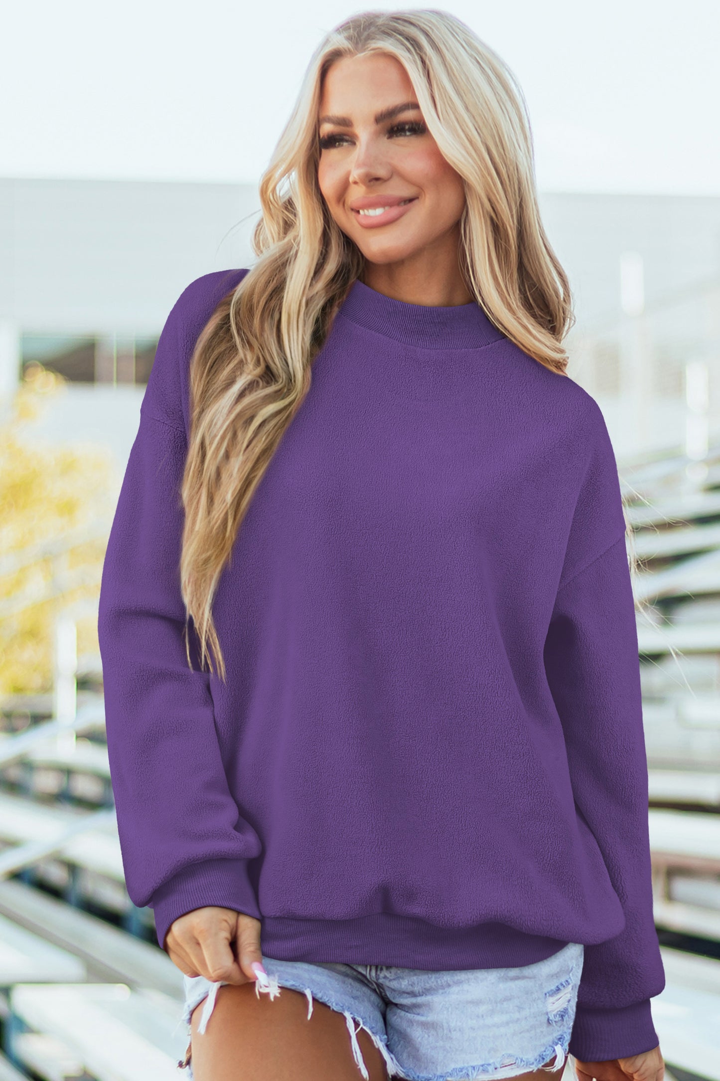 Oversize Drop Shoulder Reversible Mock Neck Sweatshirt