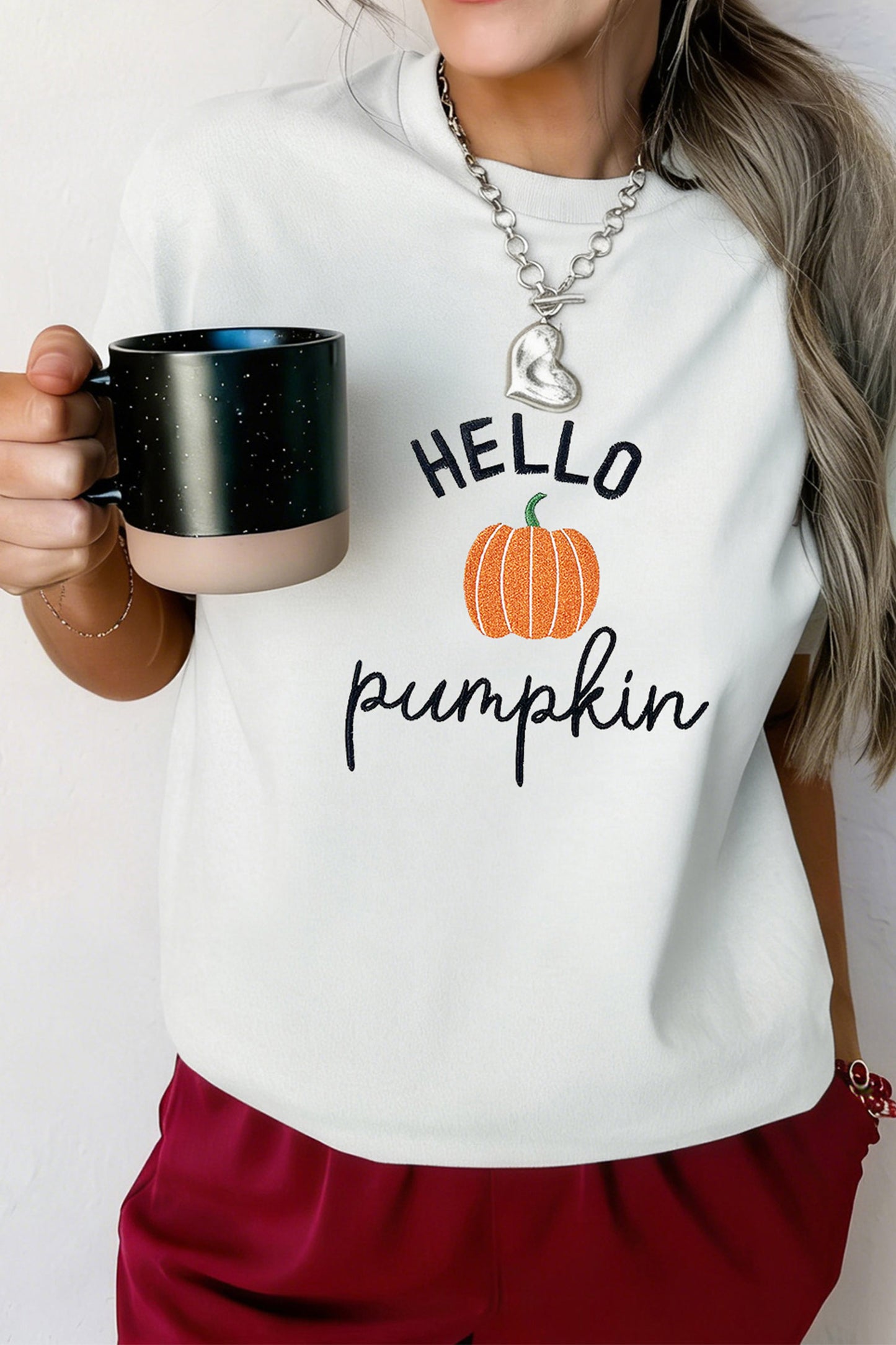 Embroidered Pumpkin Slogan Short Sleeve T-Shirt