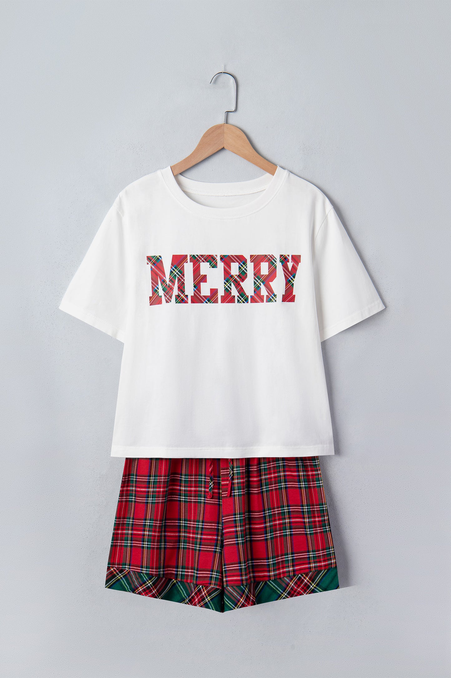 Plaid Letter Print Short Sleeve Top Elastic Waist Pocket Shorts Lounge Set