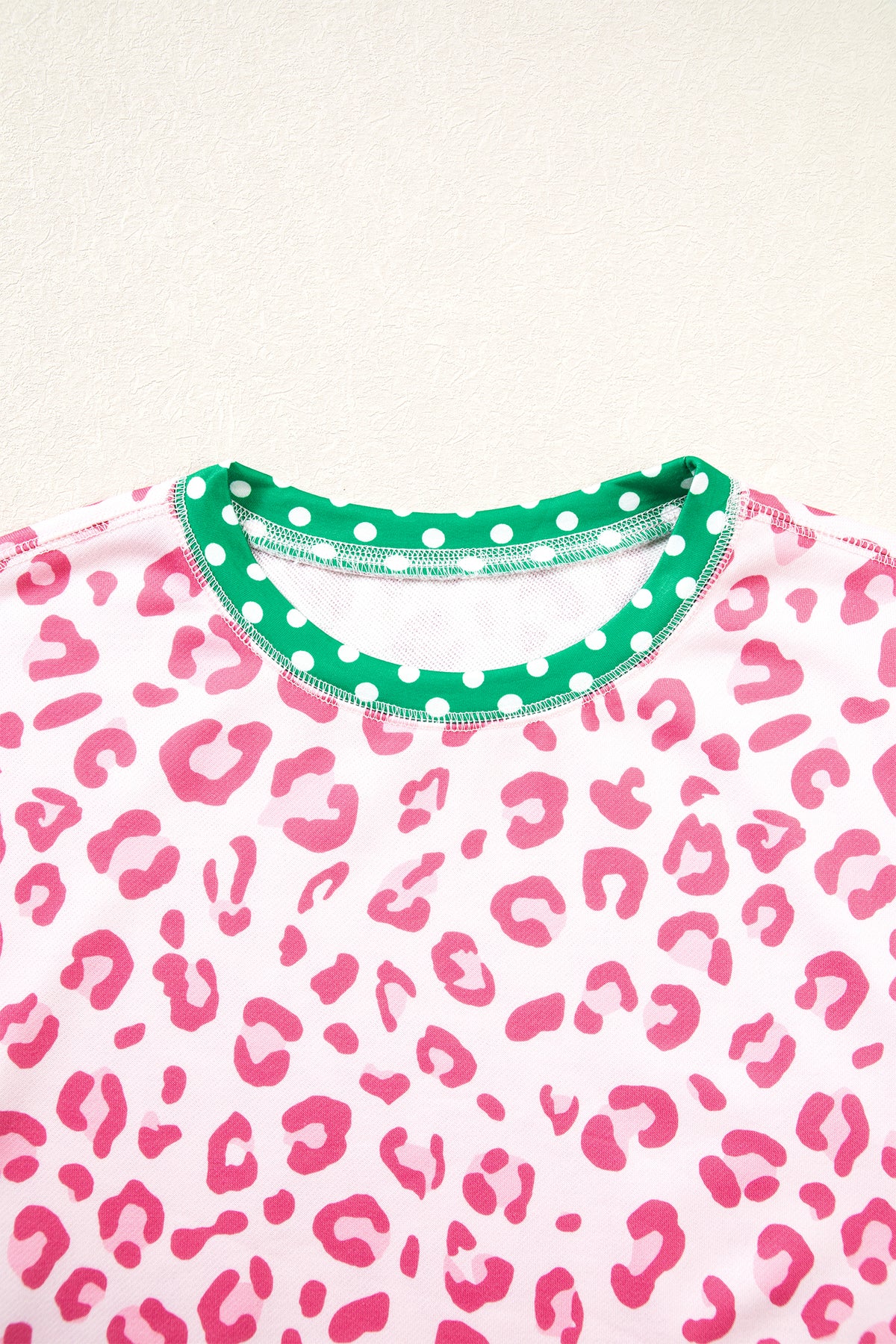 Leopard Polka Dot Colorblock Trim Long Sleeve Top