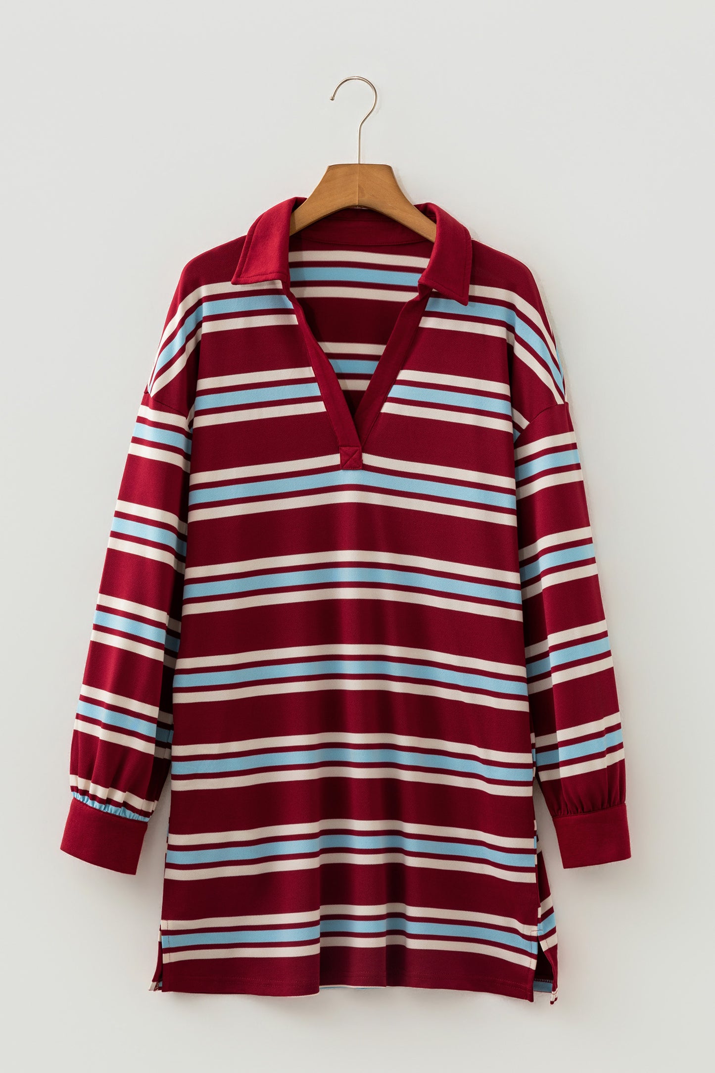 Retro Polo Collar Long Sleeve T Shirt Shift Mini Dress