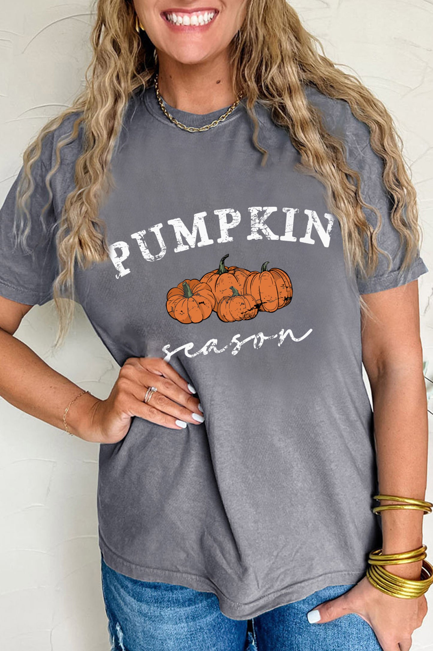 Pumpkin Season Graphic Round Neck Short Sleeve T-Shirt