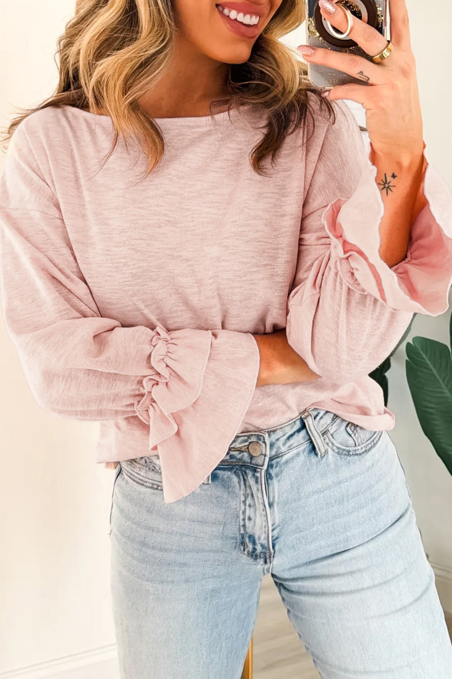 Long Sleeve Ruffle Cuff Casual Elegant Top
