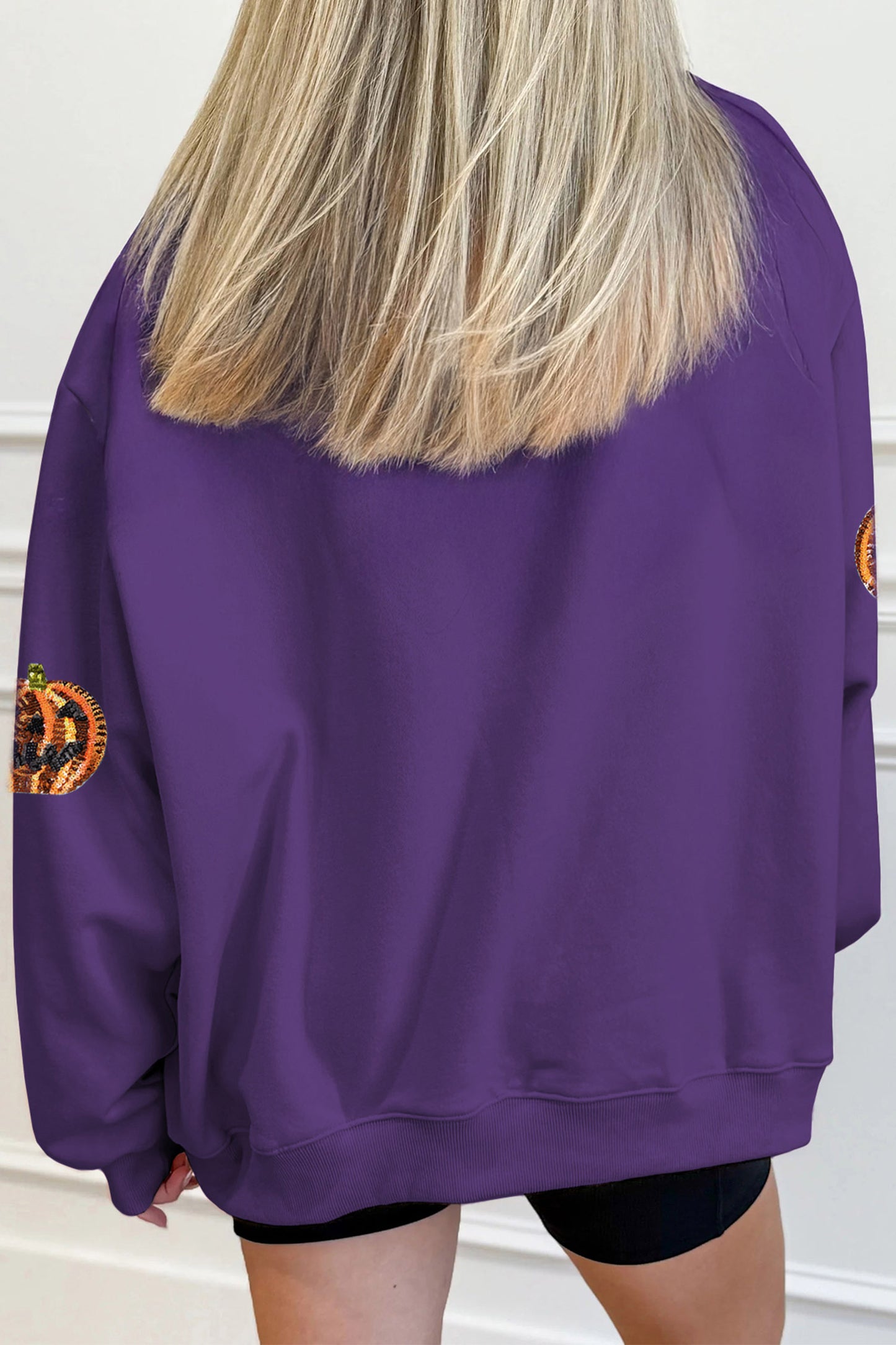 Sequin Pumpkin Spooky Graphic Halloween Pullover Sweatshirt