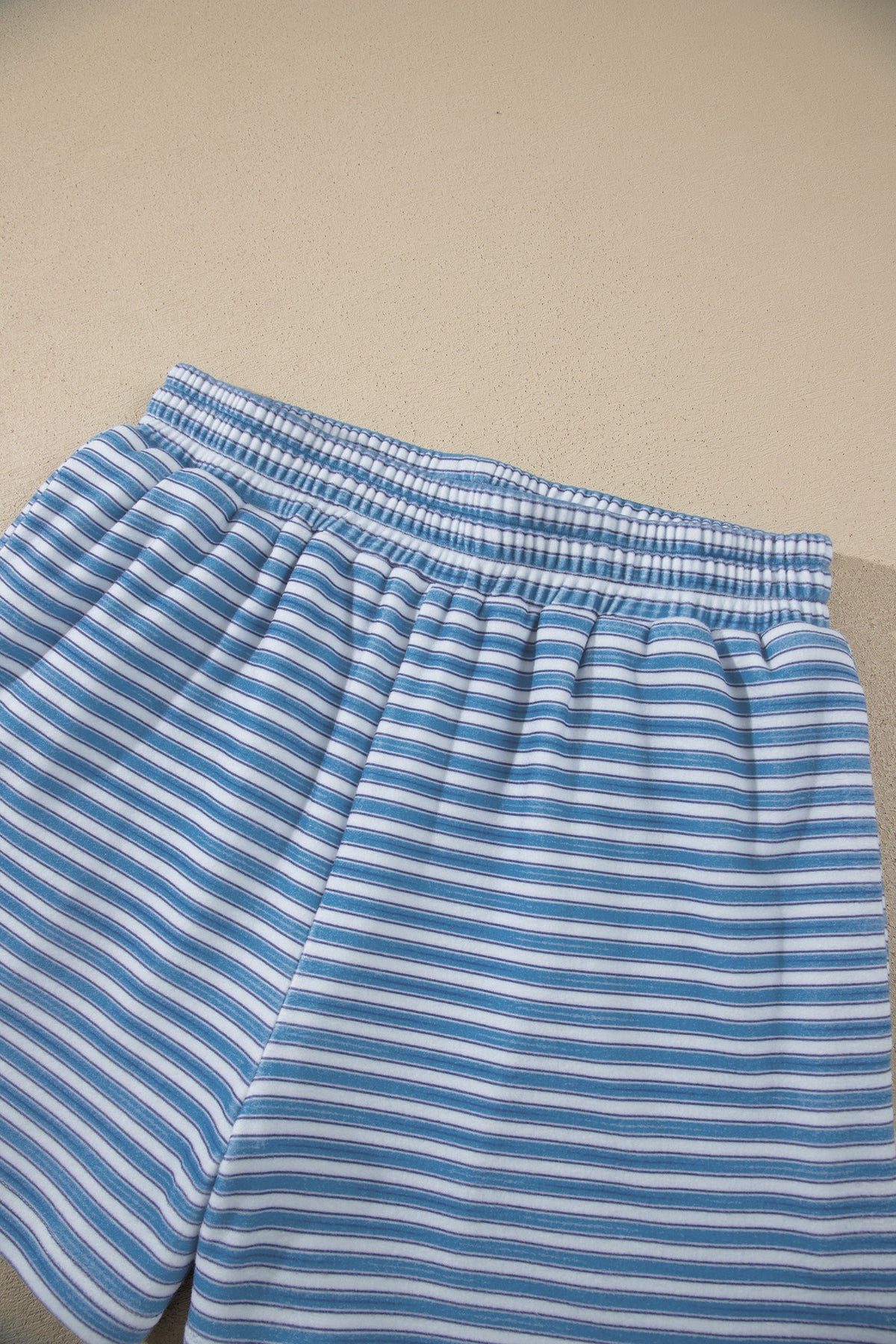 Stripe Long Sleeve Oversized Top Pocketed Casual Shorts Two Piece Set