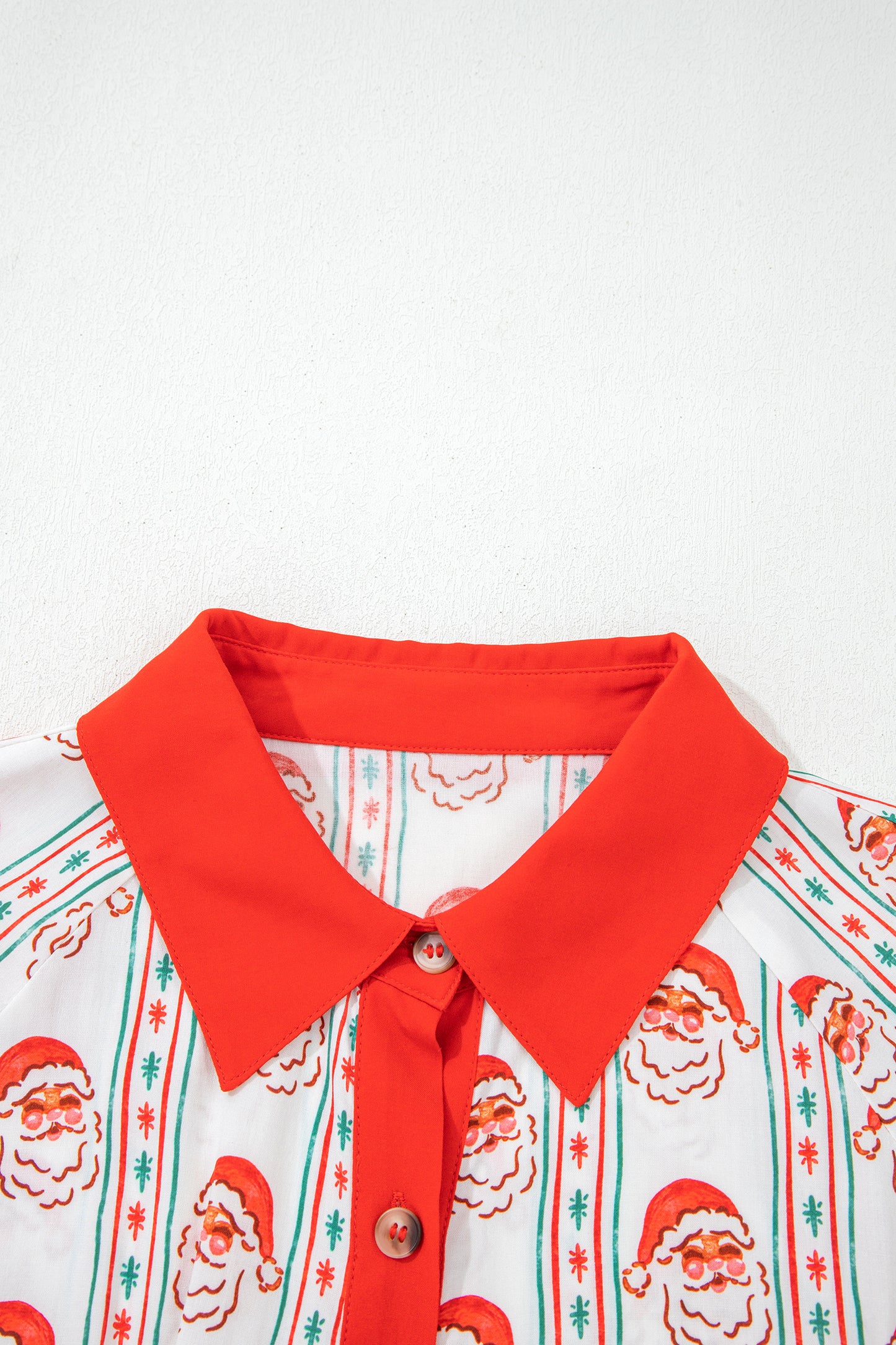 Father Christmas Contrast Collar Button Front Long Sleeve A-line Mini Dress