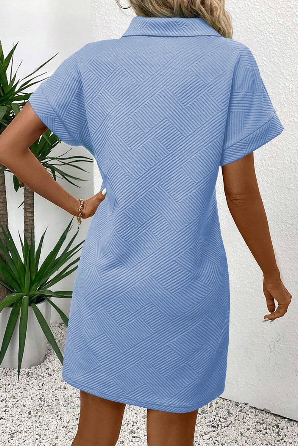 Textured Short Sleeve A Line Mini Dress