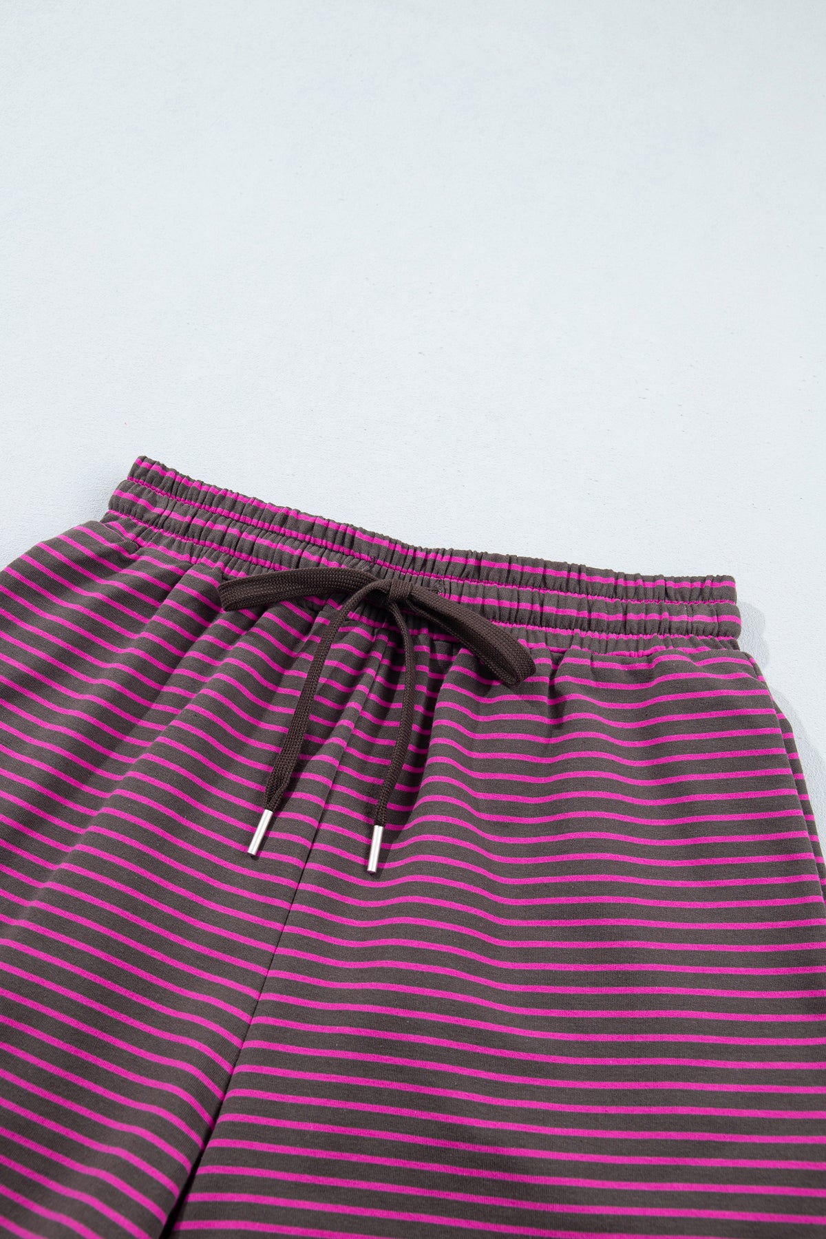 Stripe Ribbed Patchwork Mock Neck Baggy Pullover Matching Shorts Set