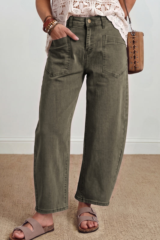 Square Patch Pocket Ankle-length Barrel Jeans
