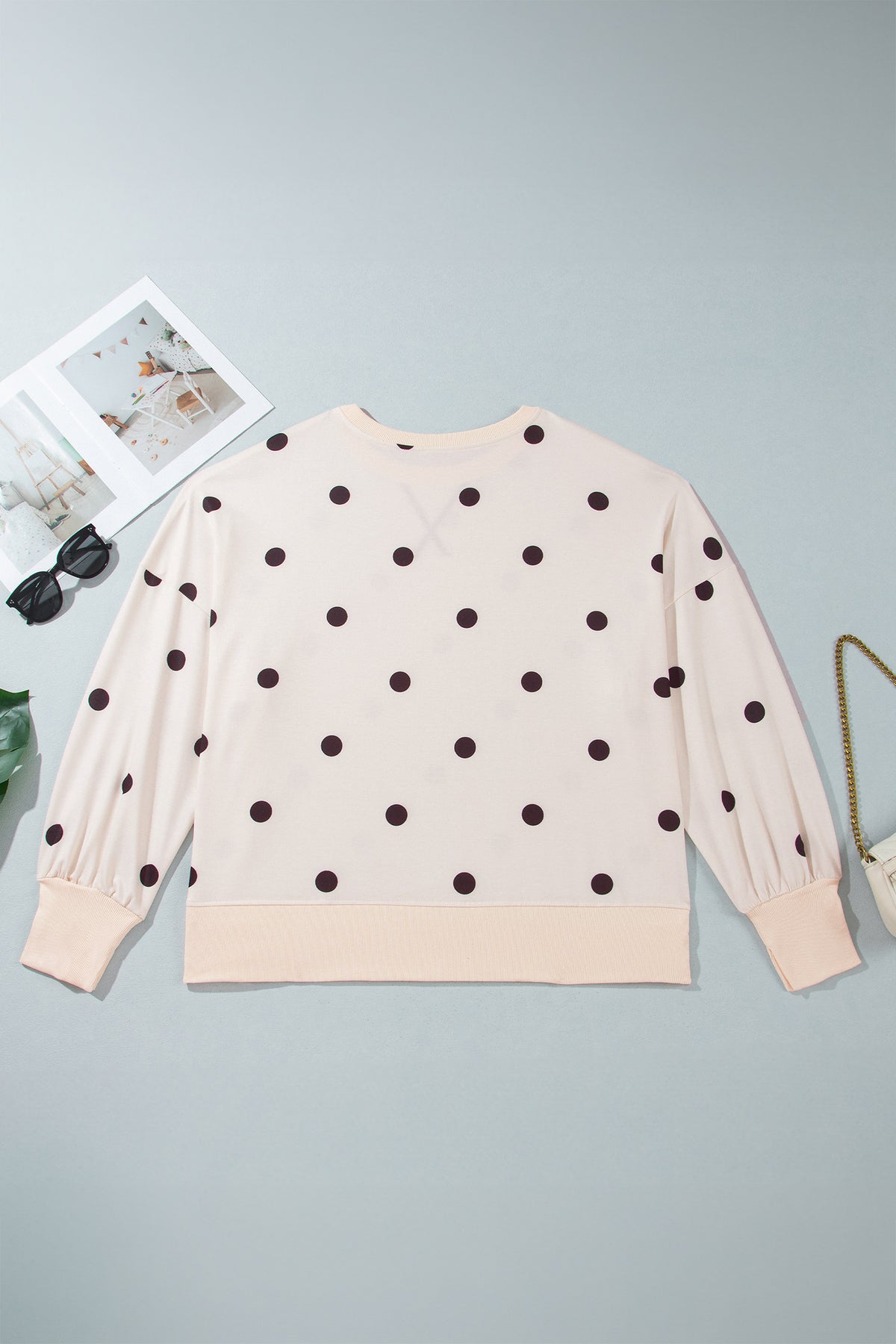 Long Sleeve Polka Dot Plus Size Top
